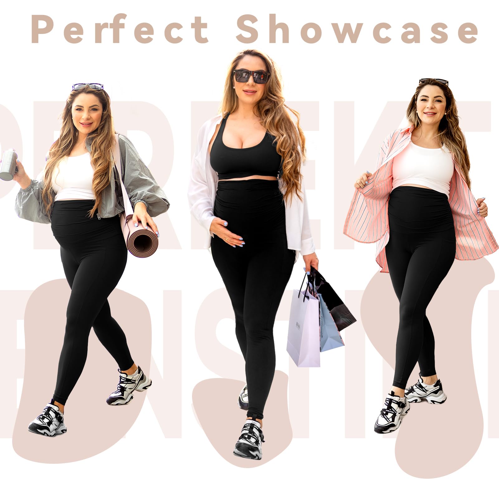 Walifrey Women's Maternity Leggings with Pockets Over The Belly,Pregnancy Yoga Pants Activewear Workout Leggings Black M