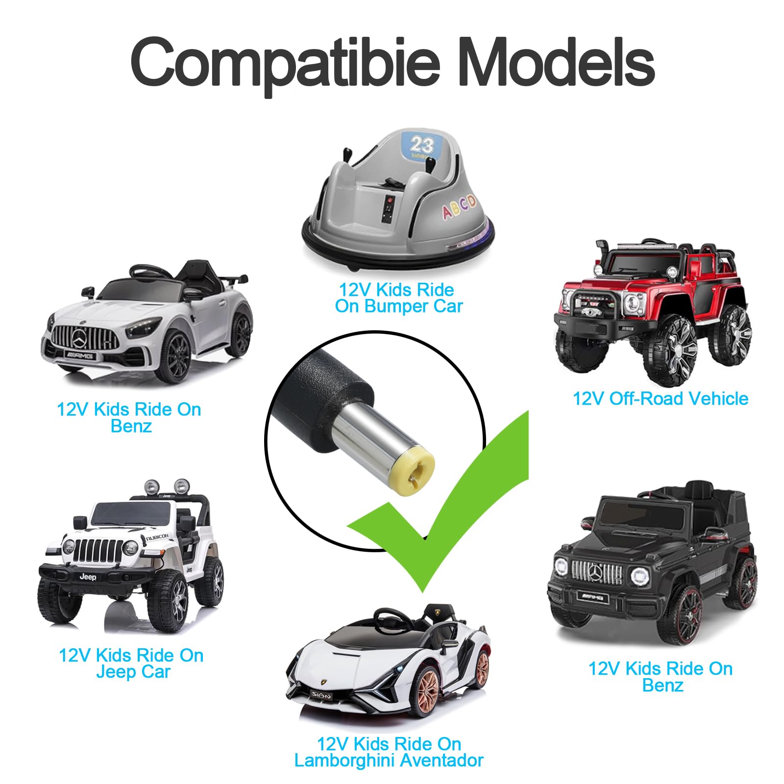 12V Kids Charger for Ride On Car, 12V Various Electric Ride-on Toys Car Battery Charger，12 V Universal Kids Riding Toy Chargers