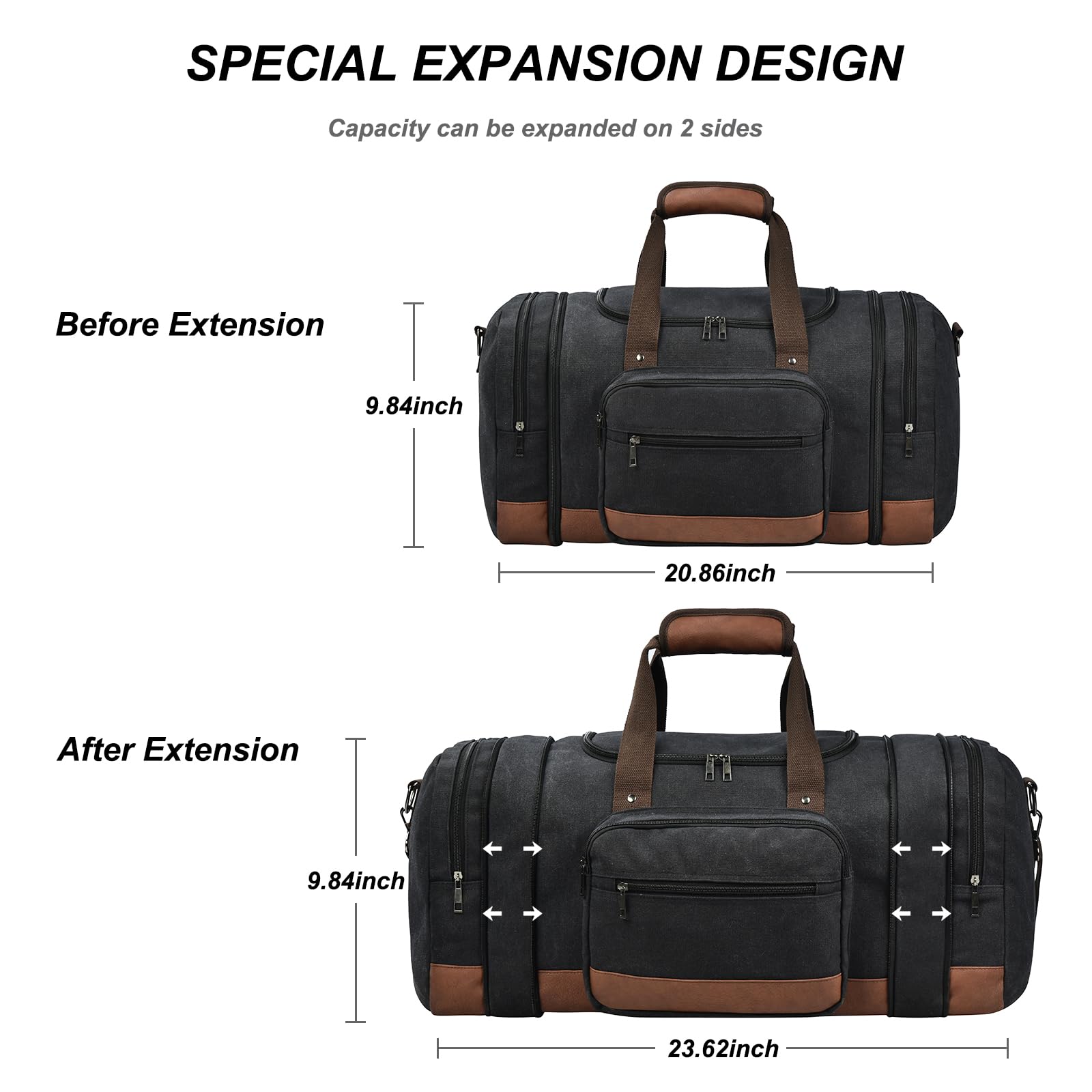 Litvyak Duffle Bag for Travel, 50L Canvas Travel Duffel Bags Overnight Weekend Gym Carry On Luggage Bag for Men & Women(Black)