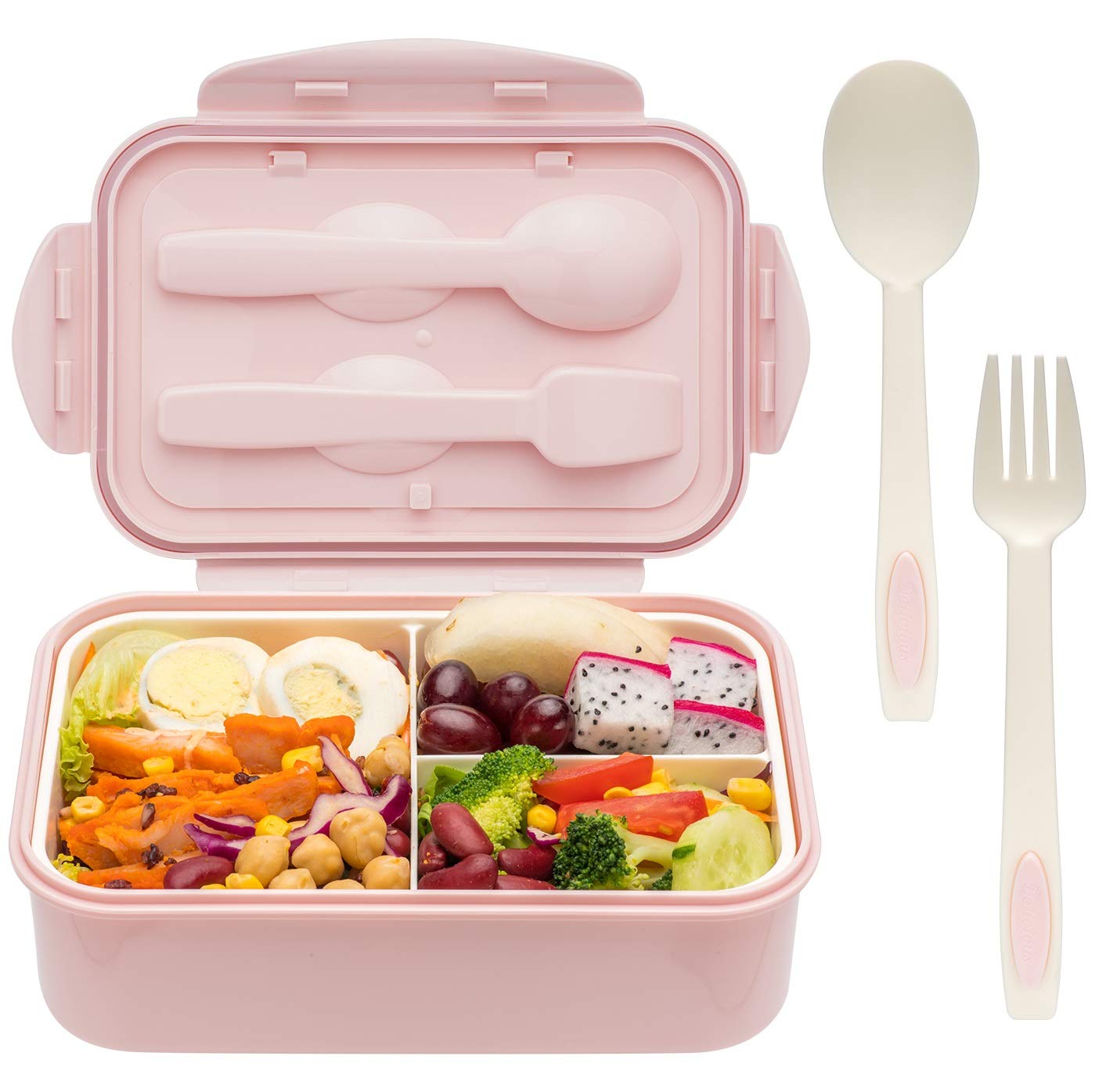LOVINA Bento-Boxen für Erwachsene – 1100 ml Bento Lunchbox für Kinder mit Löffel & Gabel – Langlebig für unterwegs, BPA-frei und lebensmittelecht