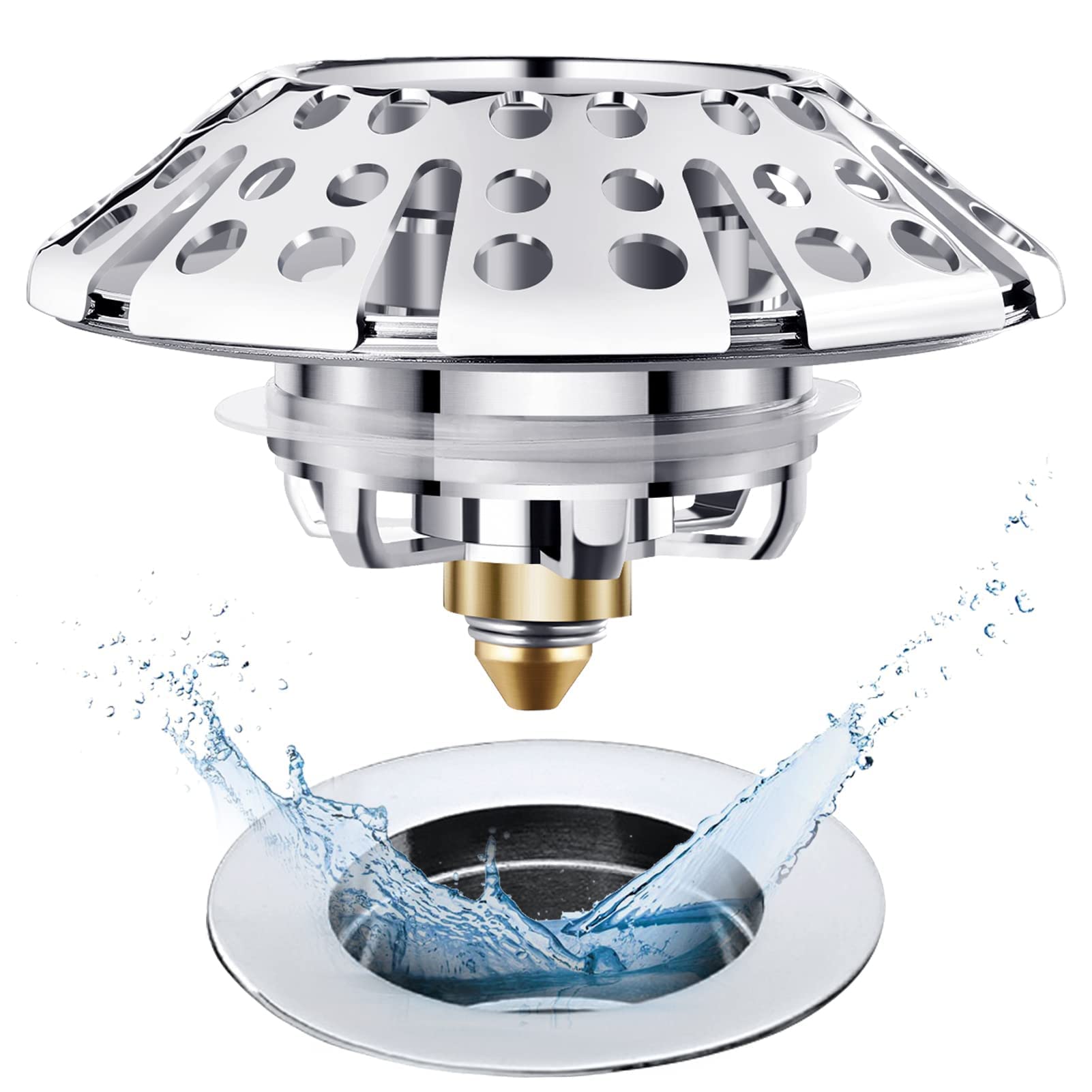 AzWzz Universal Badewannenstöpsel, Abflussstopfen für Badewannen, Pop-Up Abflusssieb für Haare, Abflussabdeckung mit Sieb, für 3,5 cm bis 5 cm (1-3/8 bis 2 Zoll) Abflusslöcher