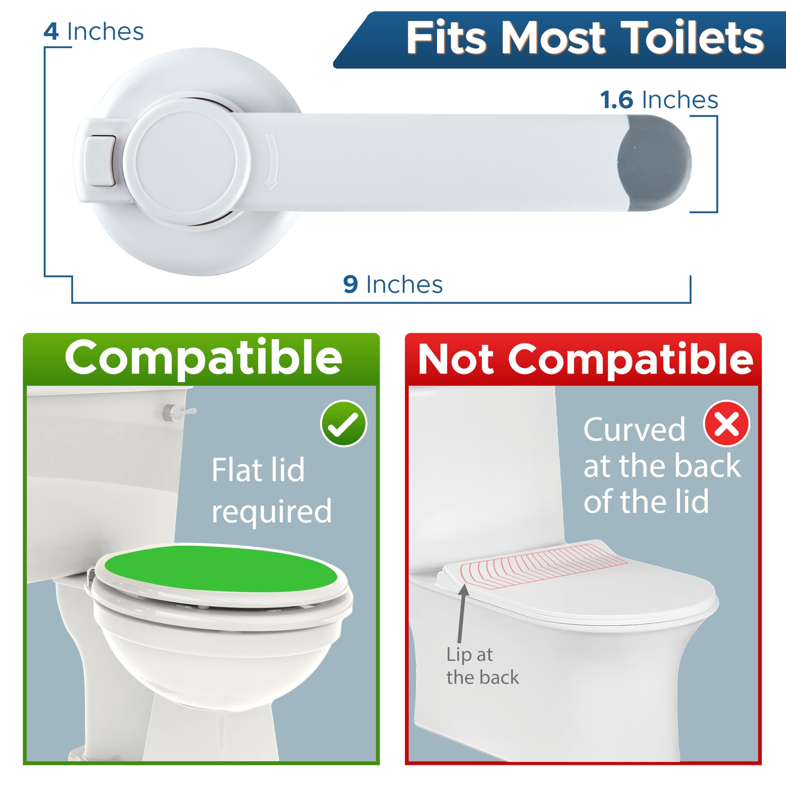 Wappa Baby Toilettenschloss – 22,9 cm L x 10,2 cm B – Ideales Baby-Proof Toilettendeckelschloss – Werkzeuglose einfache Installation mit 3M-Klebeband – Höchste Sicherheit für Toilettensitze – Passend für die meisten Toiletten – Weiß (1 Stück)