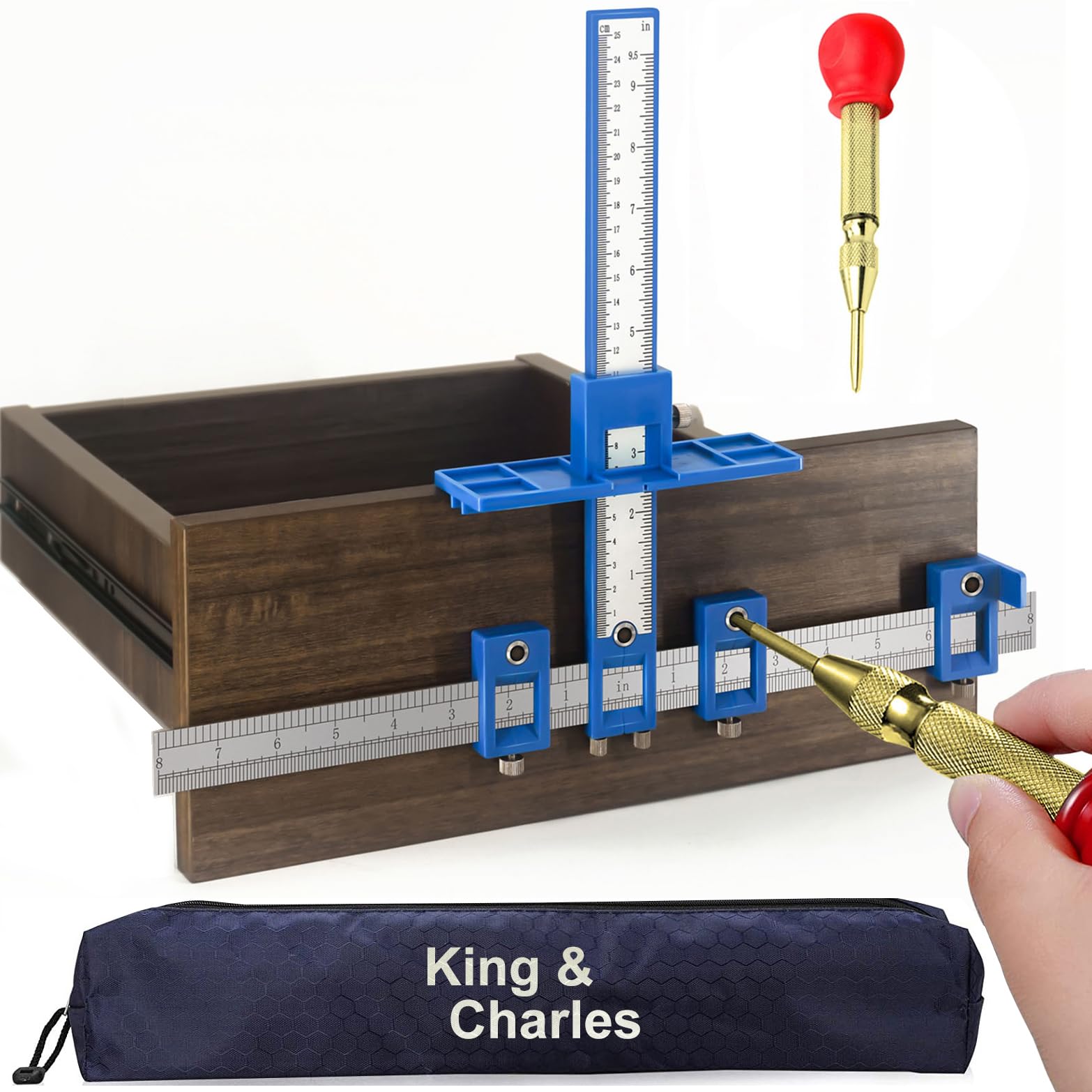 Möbelgriff-Bohrschablone, King&Charles Bohrschablone für Schrankgriffe mit automatischem Körner, vermeidet Wackeln durch direktes Bohren. Verwendung für Griffe und Knäufe an Schubladen/Türen, perfektes Set.