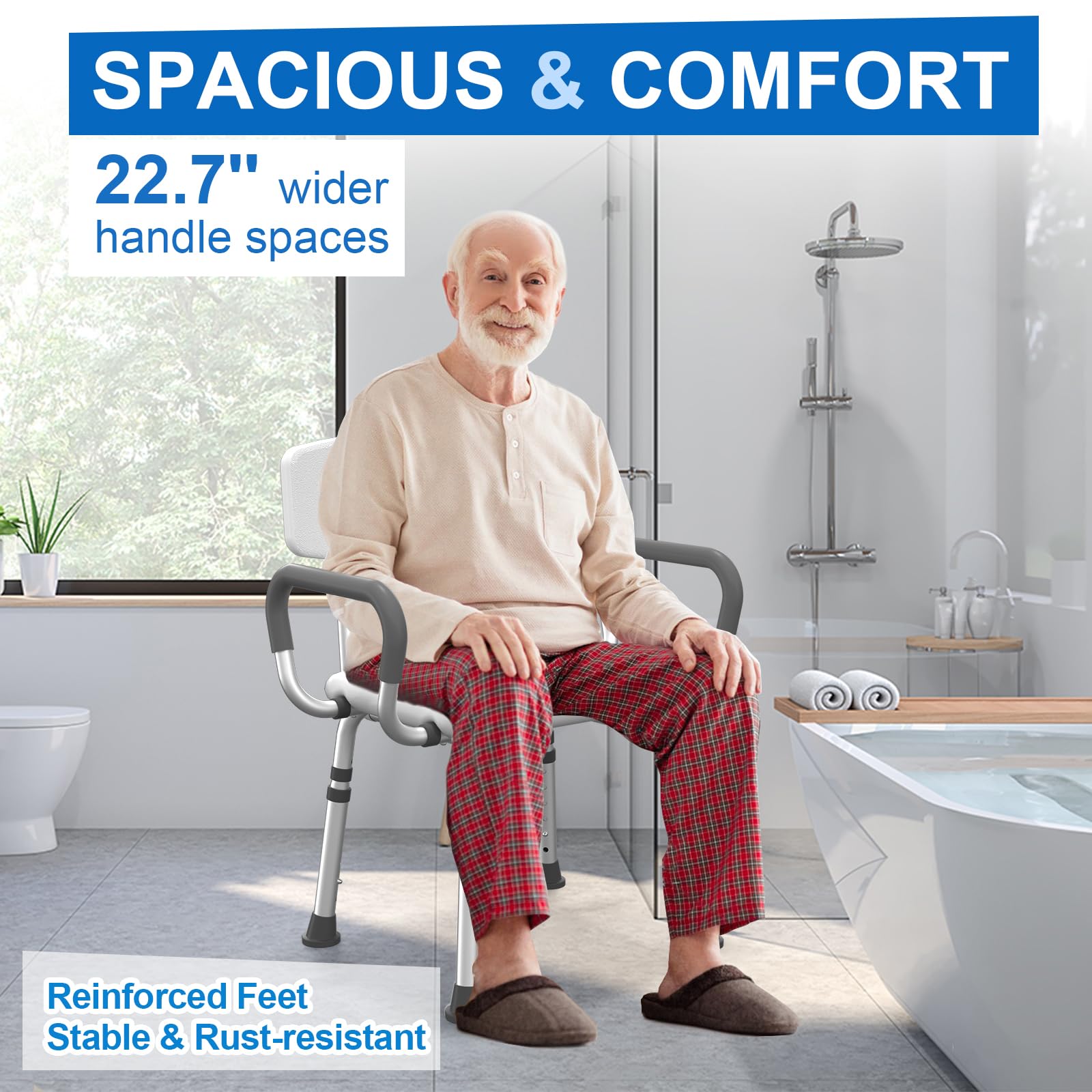 HOMLAND Shower Chair for Inside Shower with Arms and Back, 500 lbs Heavy Duty Shower Seat for Bathtub, Height Adjustable Safety Bath Seat for Elderly, Adults, Handicap and Disabled