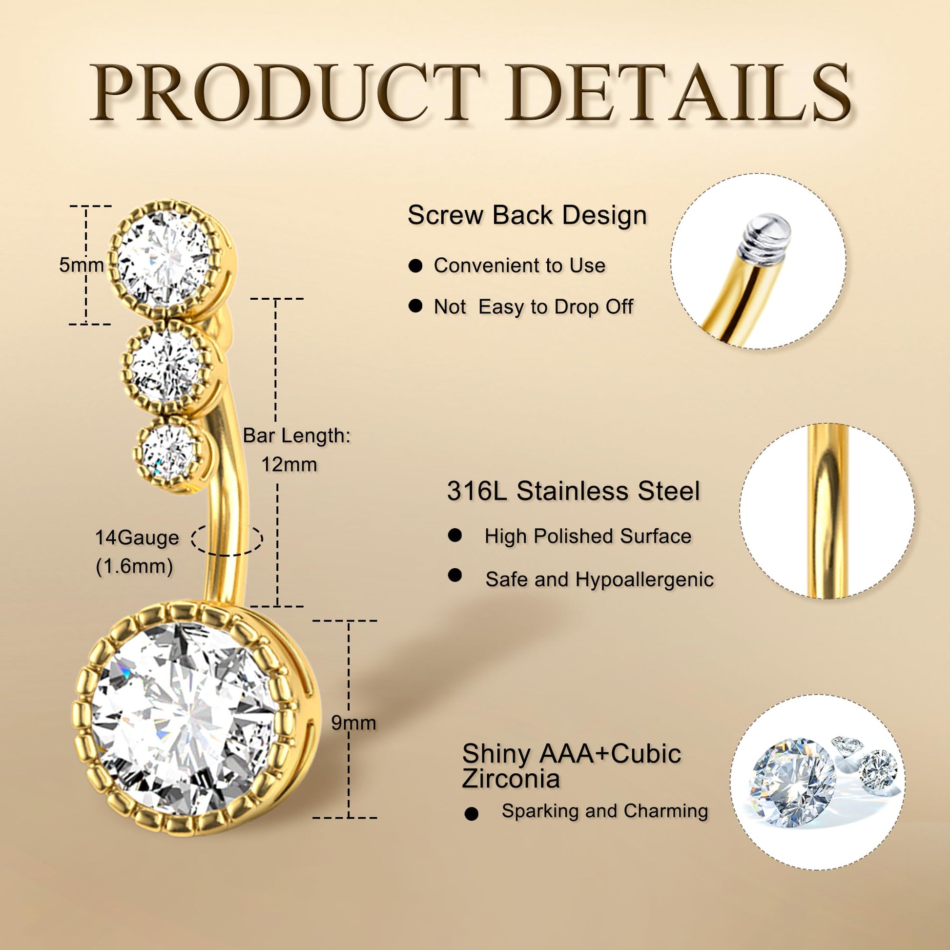 FIASASO 9 Pcs Gold Belly Button Ring - Surgical Stainless Steel CZ Opal Pearl Clicker Piercings for Women Navel Pack Silver/Gold