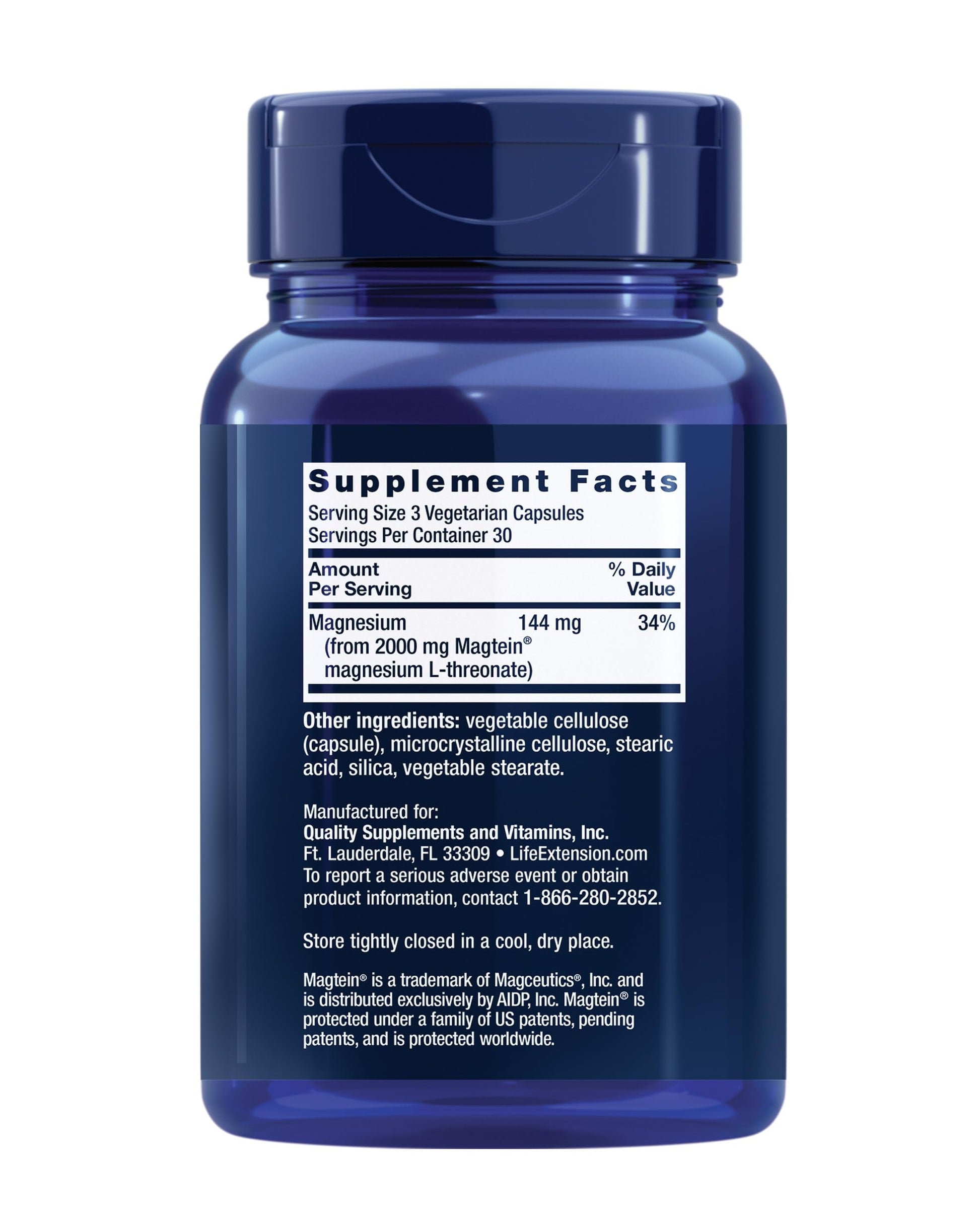 Life Extension Neuro-Mag Magnesium L-Threonate, Memory Health, Quick Thinking, Cognitive Health Support, Vegetarian, Non-GMO, 90 Vegetarian Capsules (144 mg from 2000 mg Magtein magnesium L-threonate