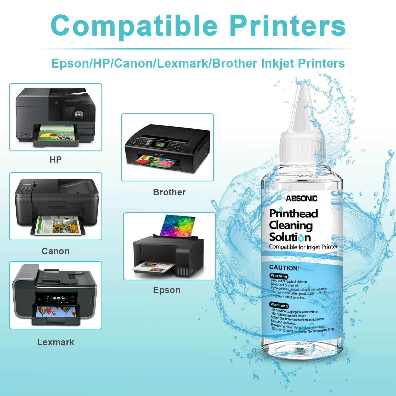 Printer Cleaning Kit for Epson, Printhead Cleaning Kit for HP, Inkjet Printer Head Cleaner for Canon, Printers Cleaner Printhead Cleaning Solution for Inkjet, Printers Print Head Cleaning Kits 100mL