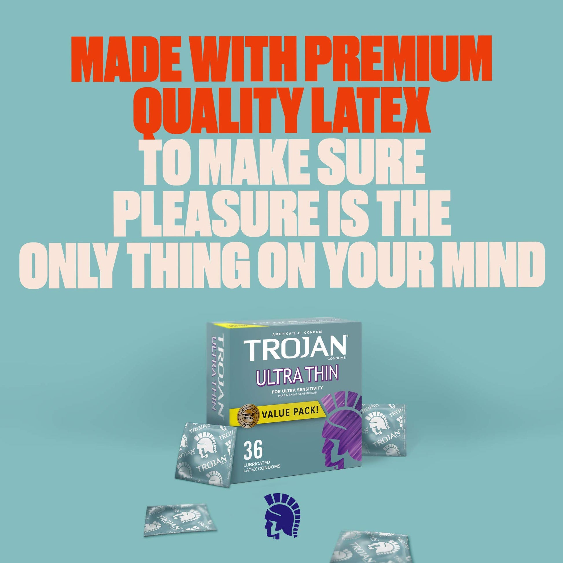 TROJAN Ultra Thin Condoms for Sensitivity, Lubricated TROJAN Condoms for Men, 36 Count Value Pack