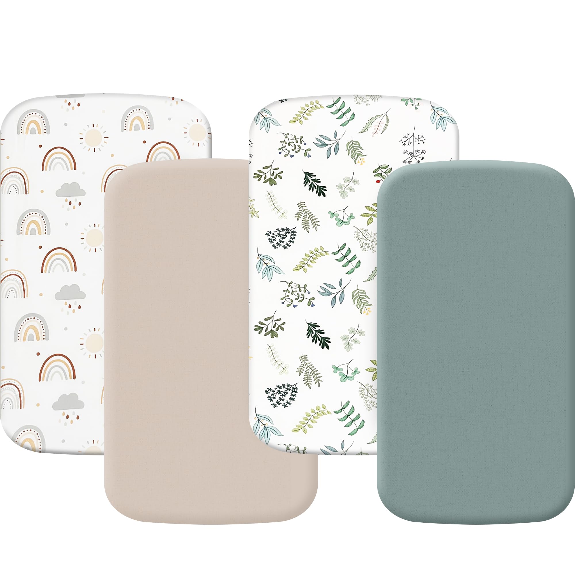 4er-Pack Stubenwagenlaken (48,3 x 83,8 cm), kompatibel mit Baby Delight Beside Me Dreamer und Dream On Me Skylar/Lotus/Traveler Baby Stubenwagen, weich und hautfreundlich, Mintgrün und Farb-Regenbogen