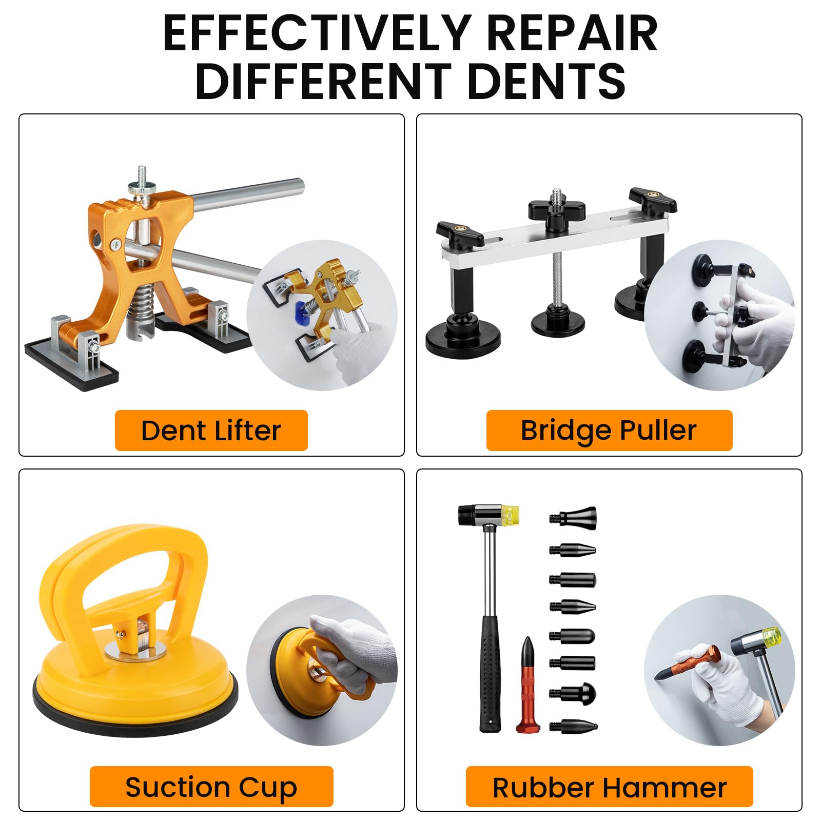 Car Dent Puller Kit, 135 PCS Paintless Dent Removal Kit, Car Dent Repair Kit with Slide Hammer 2 in 1 T-bar, Golden Lifter, Bridge Puller, Suction Cup, Dent Remover Tool for Car Hail Damage DIY Repair
