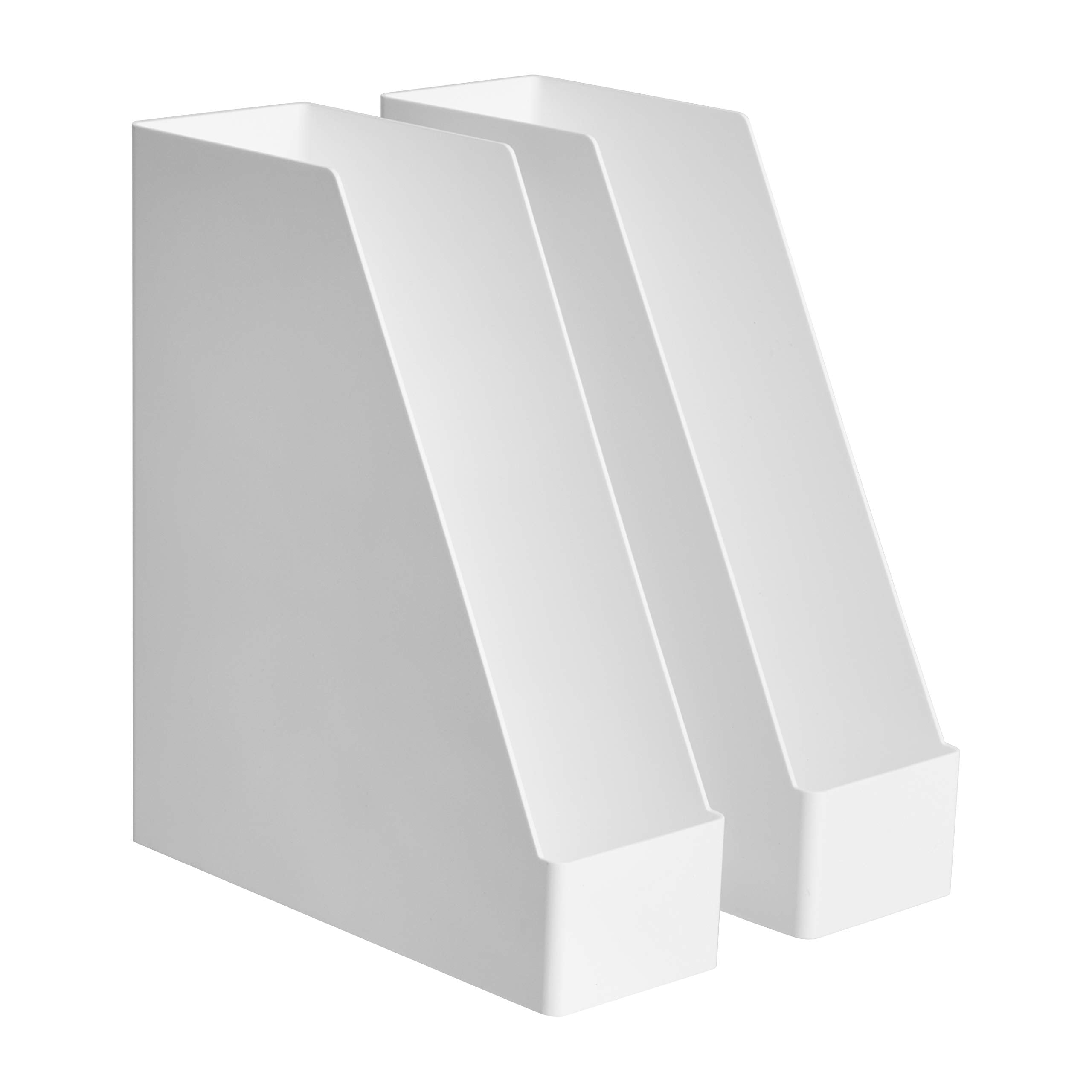 Basics Rectangular Plastic Desk Organizer, Magazine Rack, White, 2-Pack