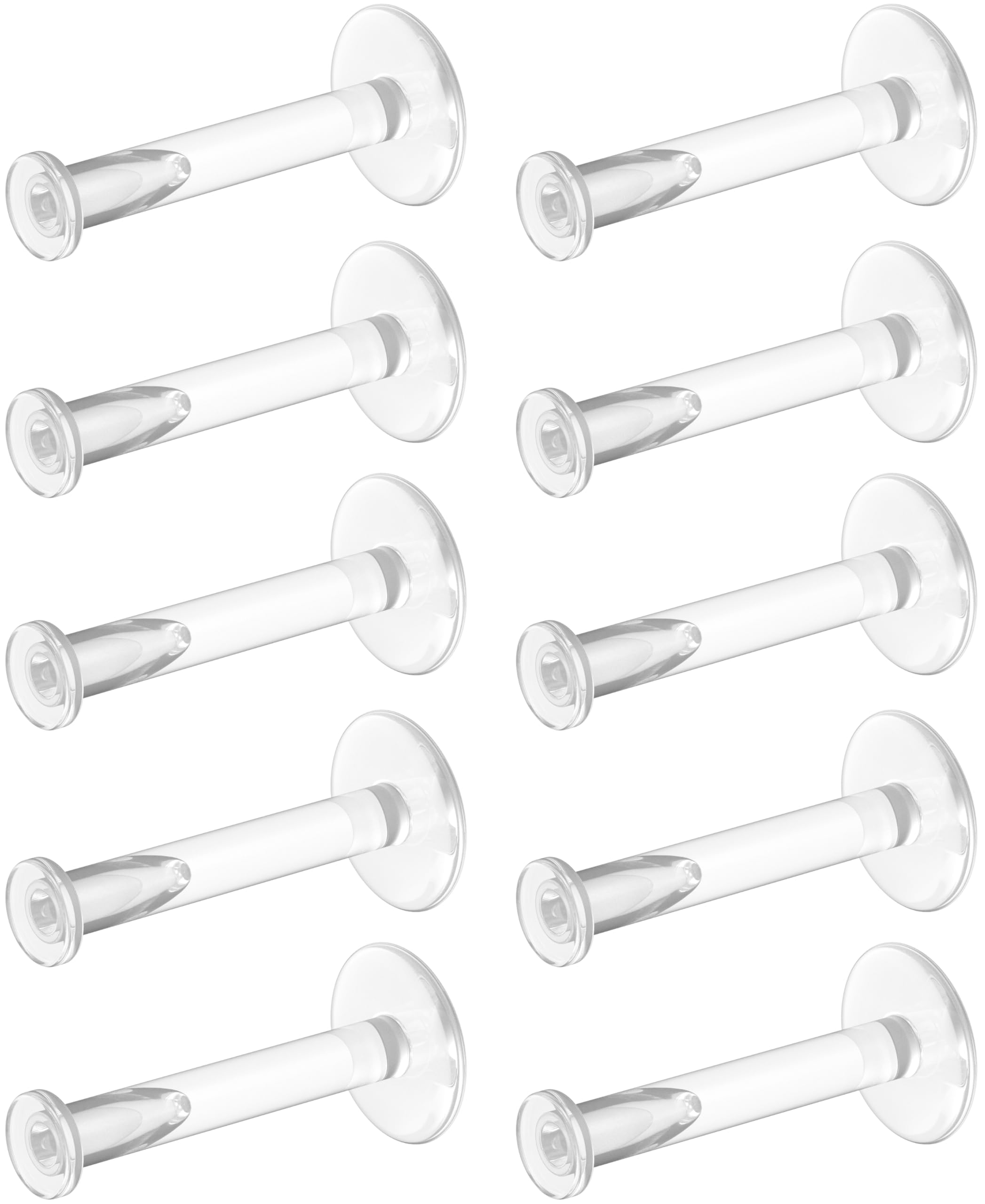 WildVibe 16g Bioflex Labret Clear Piercing Retainers - 10pc Set - Plastic Piercings Stud Earrings for Sports, Work, Surgery - Helix, Tragus, Lip, Medusa, Monroe (6mm, 8mm)