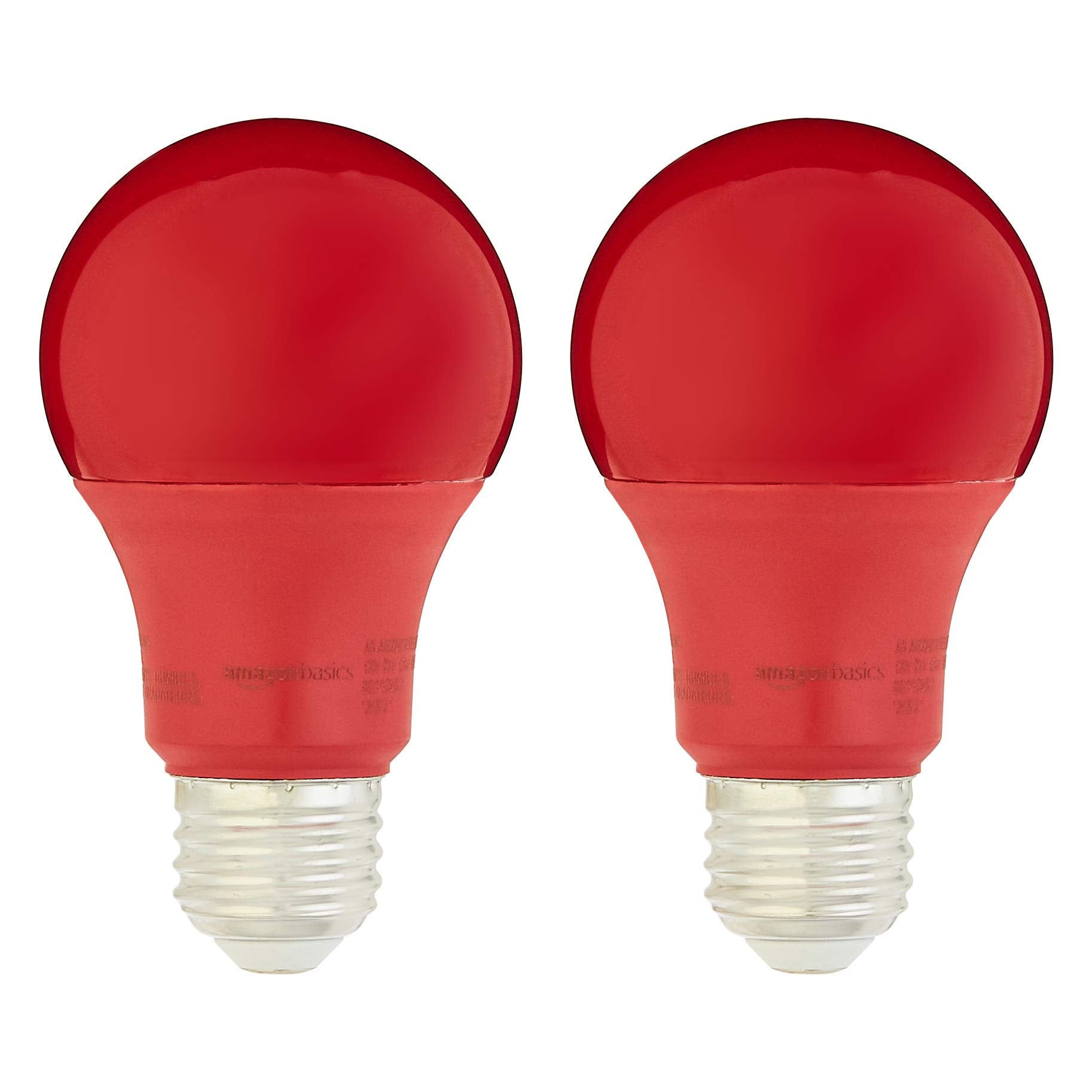 Amazon Basics A19 Rote Party-LED-Glühbirnen, 60 Watt Äquivalent, energieeffizient 9W, E26 Standardsockel, nicht dimmbar, 10.000 Stunden Lebensdauer, 2er-Pack