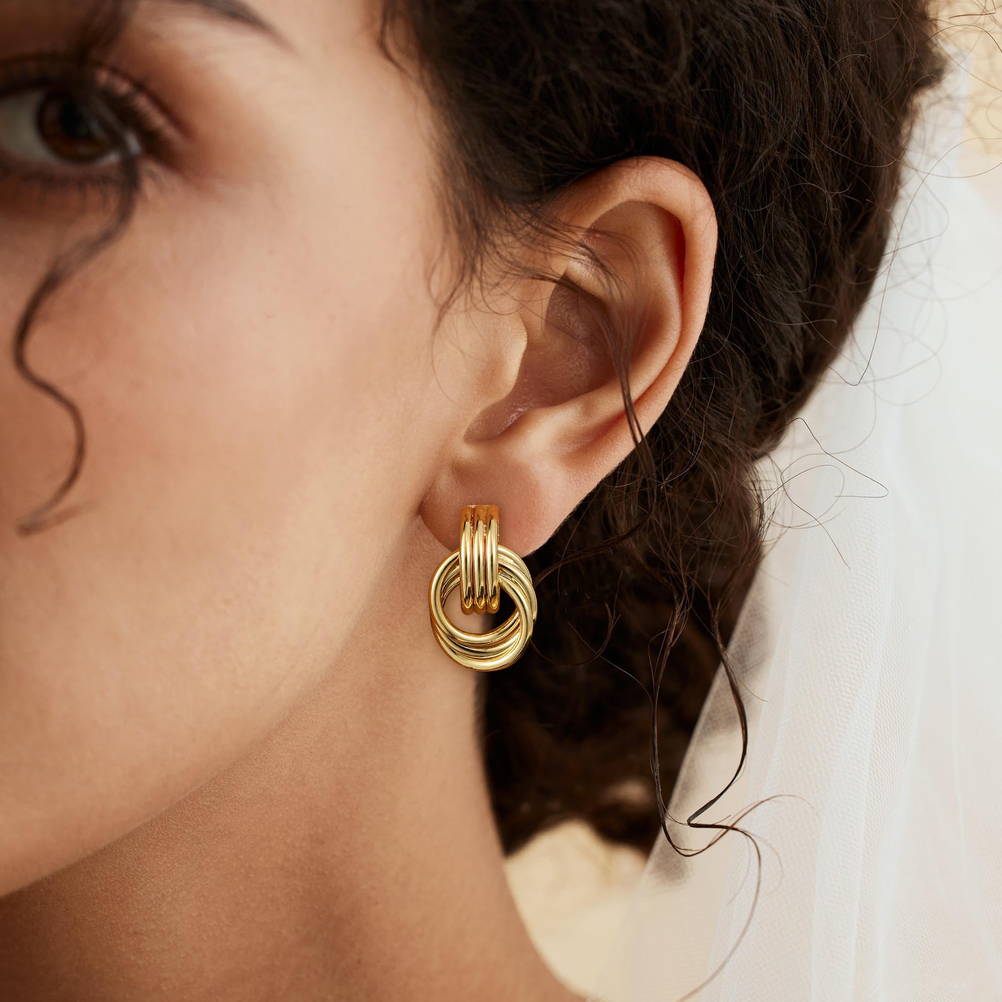 SHERLOVE Trendy Gold Plated Knot Earrings for Women Chunky Statement Drop Dangle Earrings Lightweight Hypoallergenic Fashion Accessories Gifts for Womens Gold Jewelry