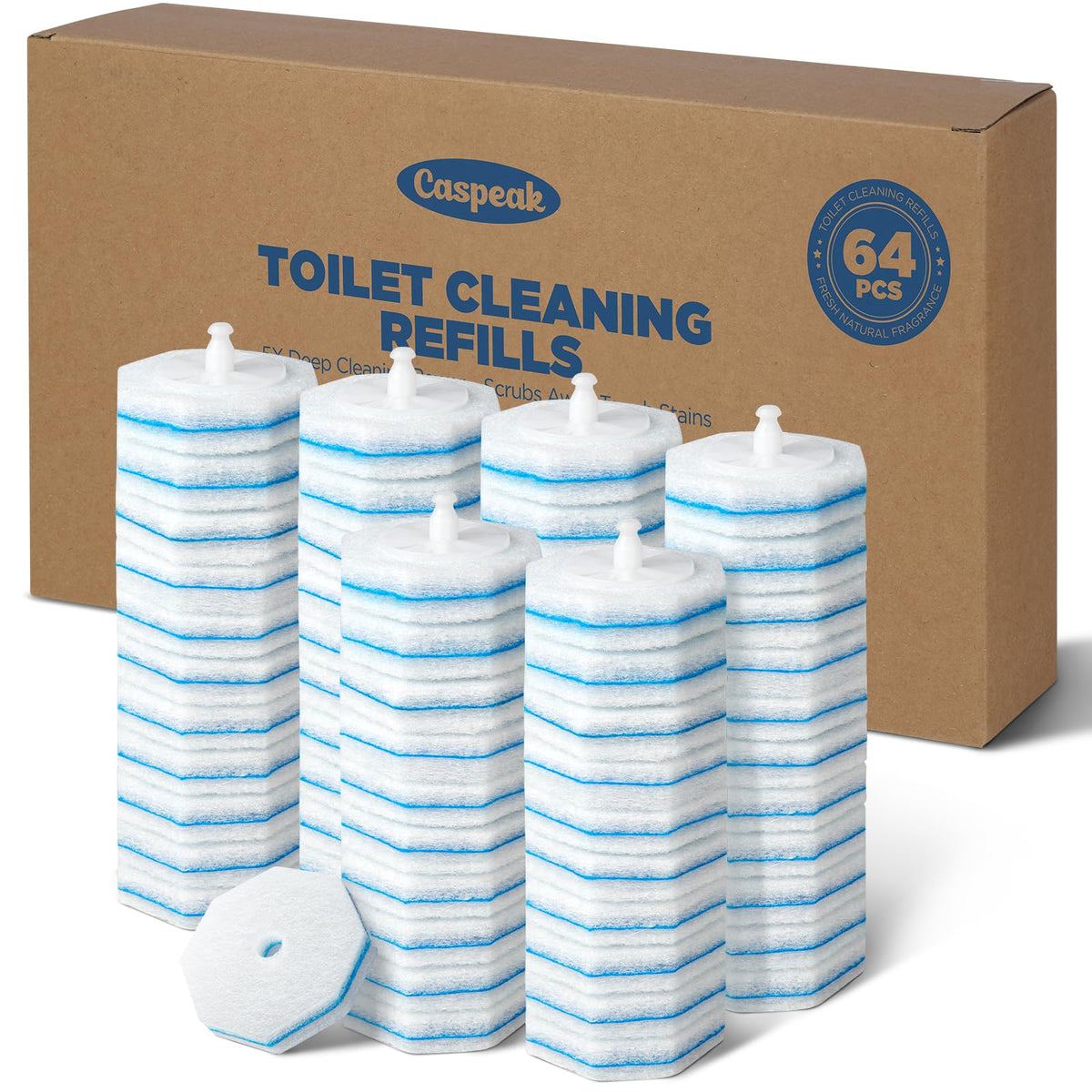 64 Count Toilet Wand Refills for Clorox Toilet Wand, 5X Cleaning Power Toilet Bowl Cleaners with Exclusive Formula, High-Density Disposable Toilet Brush Scrubber - No Falling Apart, Fresh Fragrance