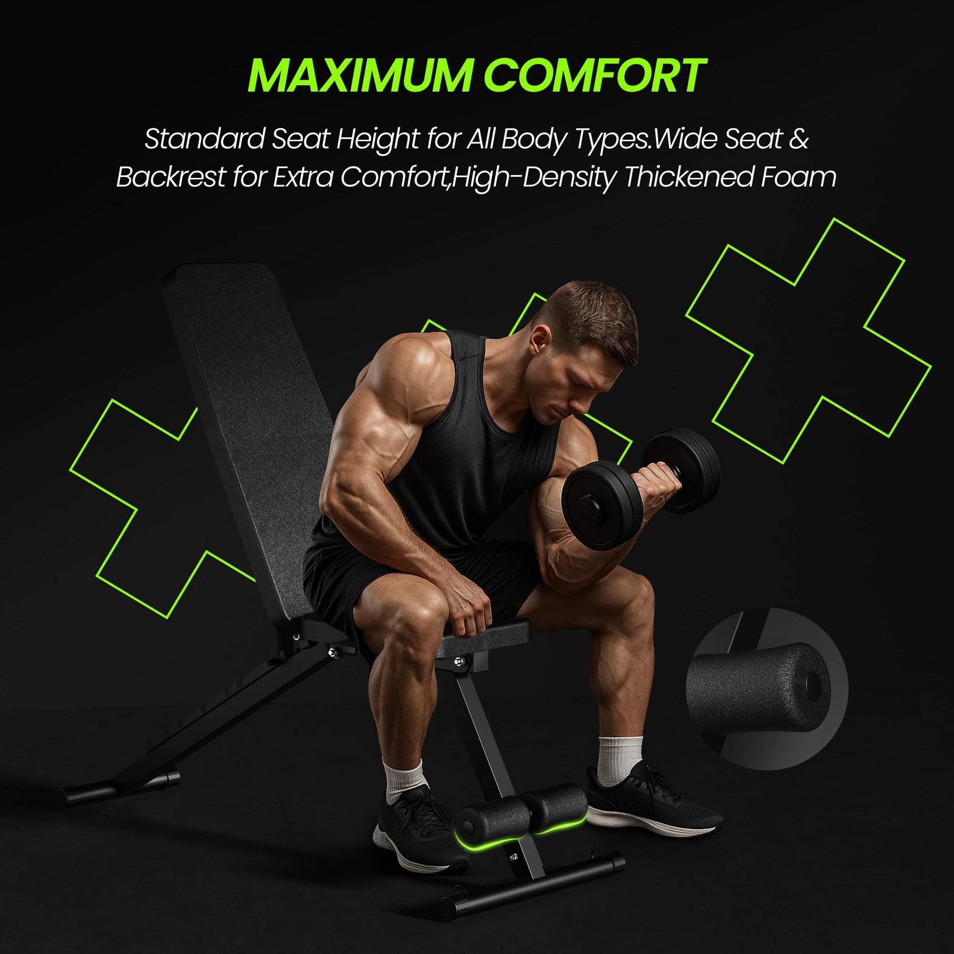 Adjustable Weight Bench for Home Gym, Foldable Workout Bench for Full Body Fitness Dumbbell Exercise, 600LBS Incline Decline Flat Bench with Resistance Bands for Strength Training