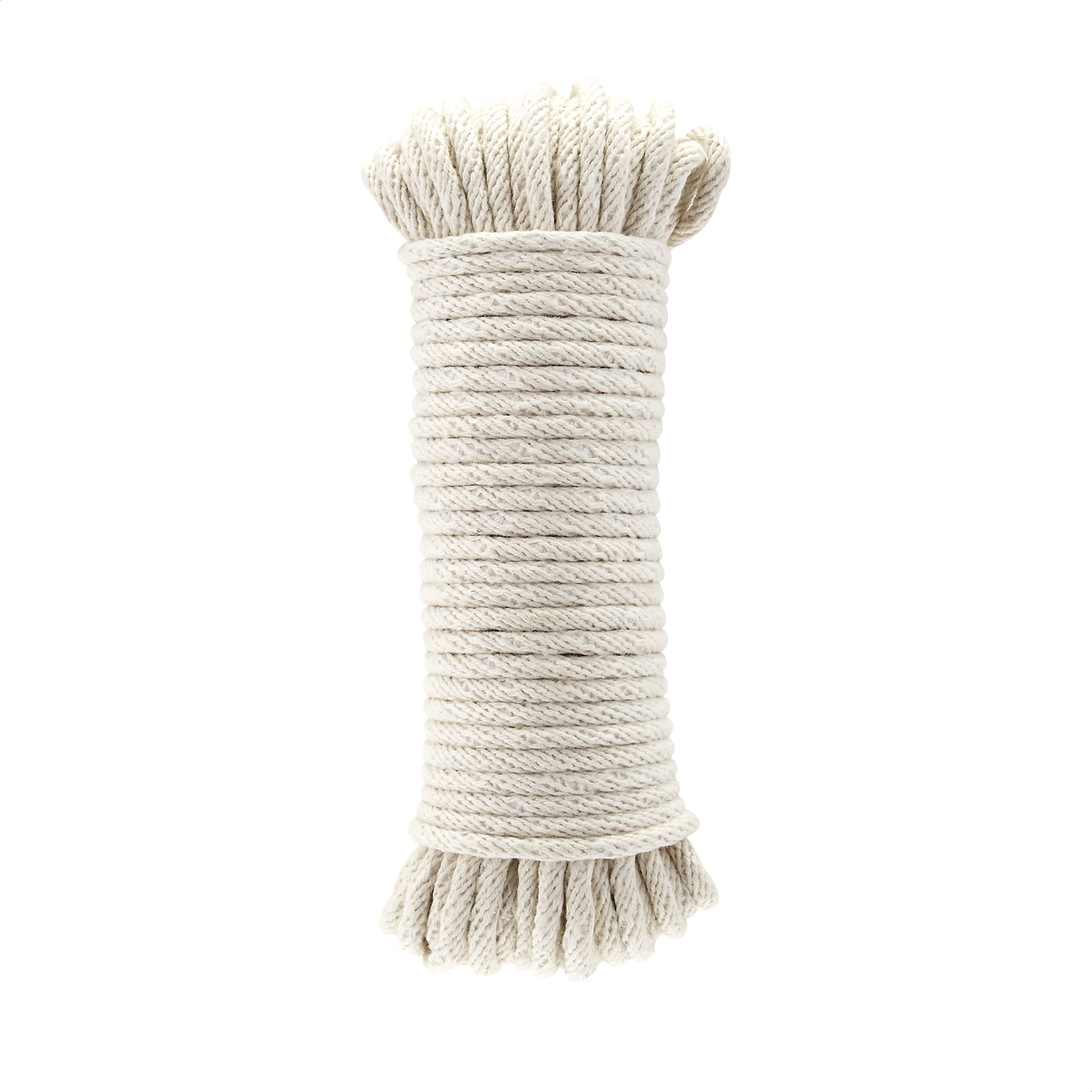 Amazon Basics Geflochtenes Seil aus Naturbaumwolle, Allzweckseil, Wäscheleine, für Heimwerker, vielseitig, für drinnen und draußen, 4,5 mm x 15 m, Cremeweiß