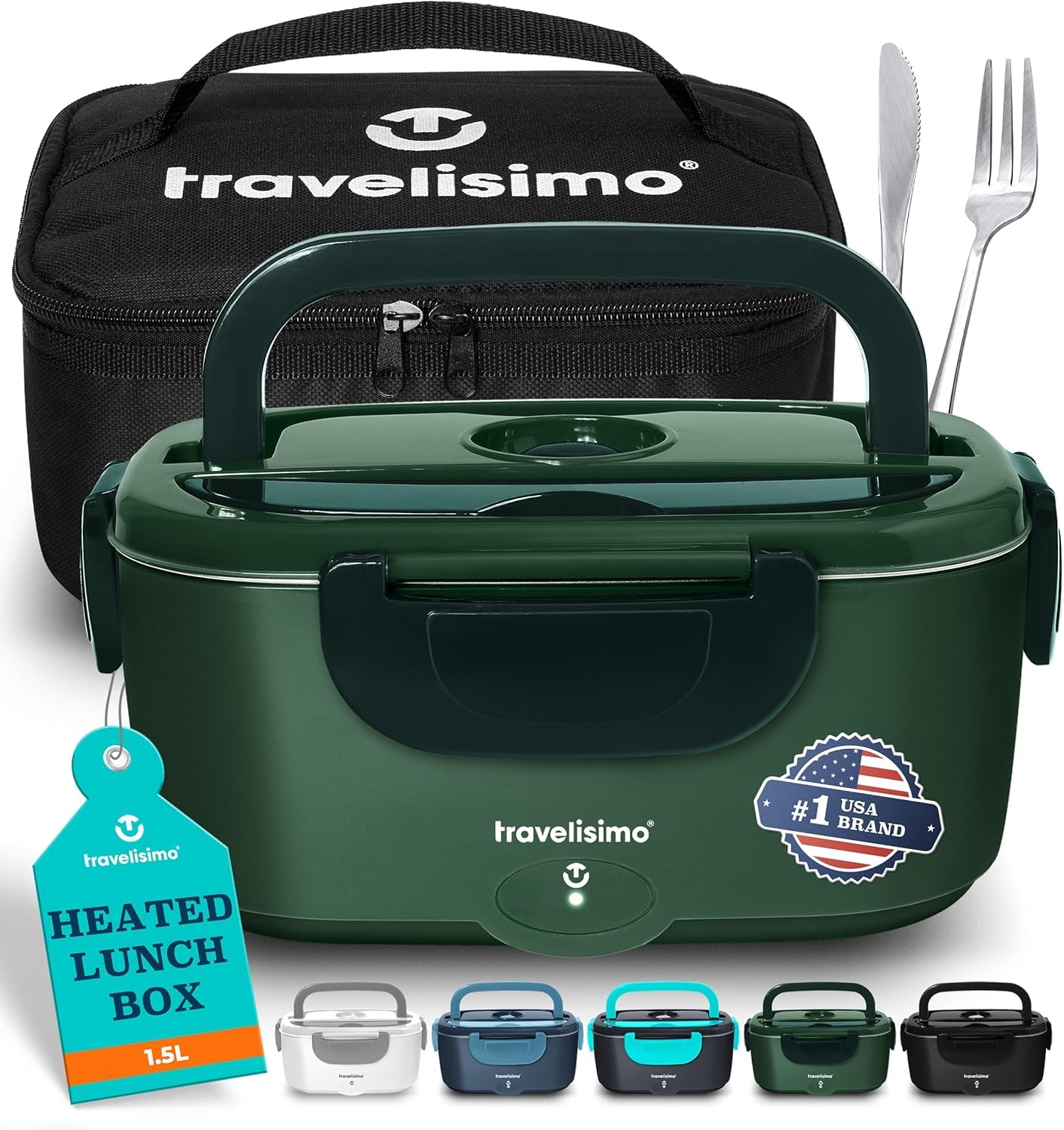TRAVELISIMO Elektrische Lunchbox für Erwachsene, 80W beheizte Brotdose 1.5L Edelstahl, tragbarer Speisenwärmer, 12/24/110V Lonchera Electrica Portatil für Reisen & Arbeit, Loncheras para Hombres de Trabajo