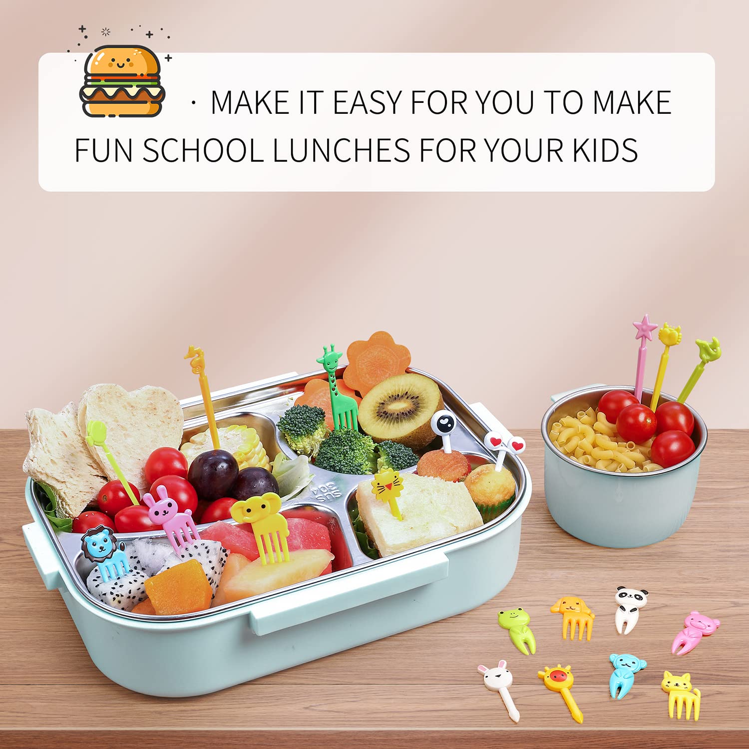 150 Pcs Animal Food Picks for Kids, Vicuna R Fun Kids Food Picks for Bento Box Accessories, Reusable Toddler Fruit Toothpicks, Cute Kids Lunch Accessories for Picky Eater BPA-Free