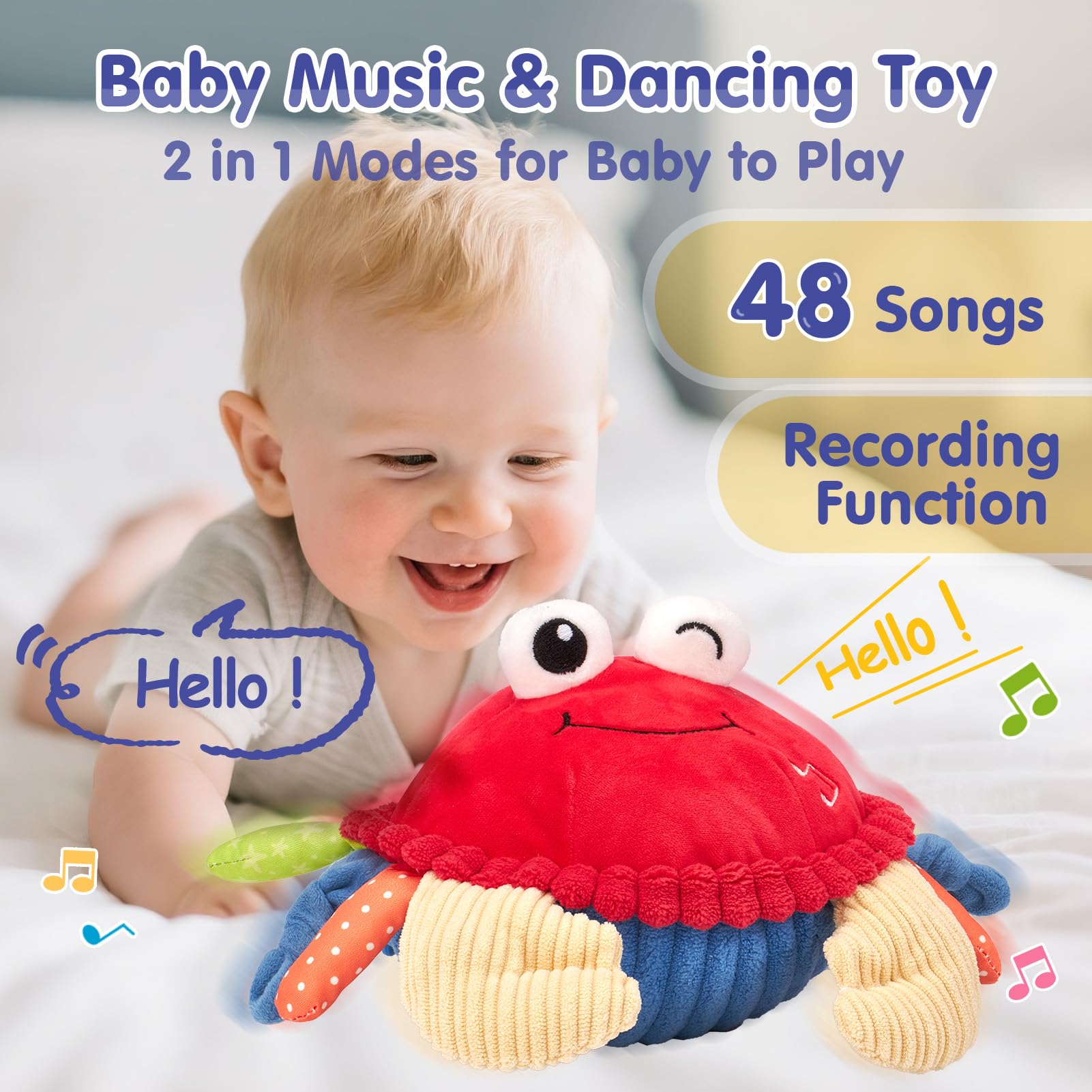 hahaland Baby Toys 12-18 Months - Crawling Musical Dancing Walking Moving Bouncing Learning Crab Tummy Time Toy Sensory Toddler Travel Toys for 1-3 Year Old Christmas Birthday Gifts Stocking Stuffers