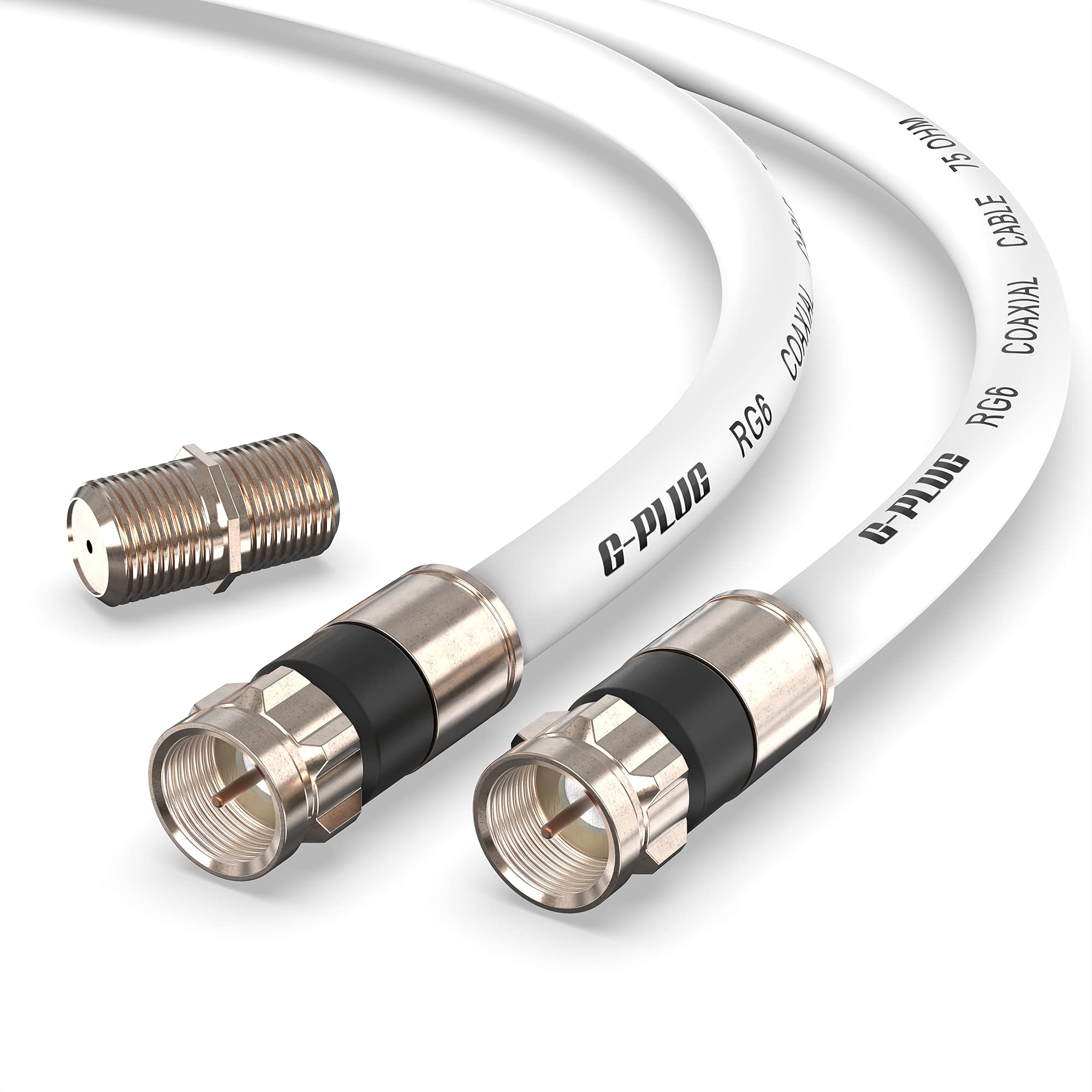 مجموعة موصلات كابل متحد المحور G-PLUG بطول 10 أقدام من نوع RG6 - للإنترنت عالي السرعة والنطاق العريض وهوائي التلفزيون الرقمي، وتمديد كابل سكاي الفضائي - حلقة O مطاطية مزدوجة مانعة لتسرب الماء وموصلات ضغط بيضاء