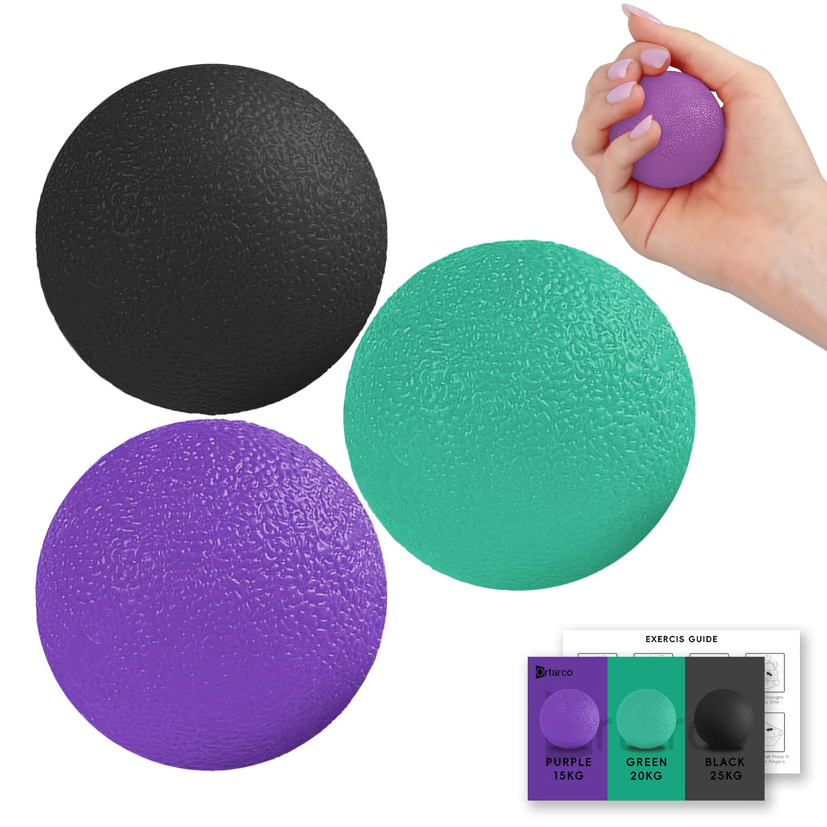 Ortarco 3 Pack Stress Balls for Adults, Hand Strengthening Devices Exercise Balls Physical Therapy Ball, Squeeze Balls for Hand Therapy, Hand Exerciser for Hand Finger Forearm Wrist Training and Relax