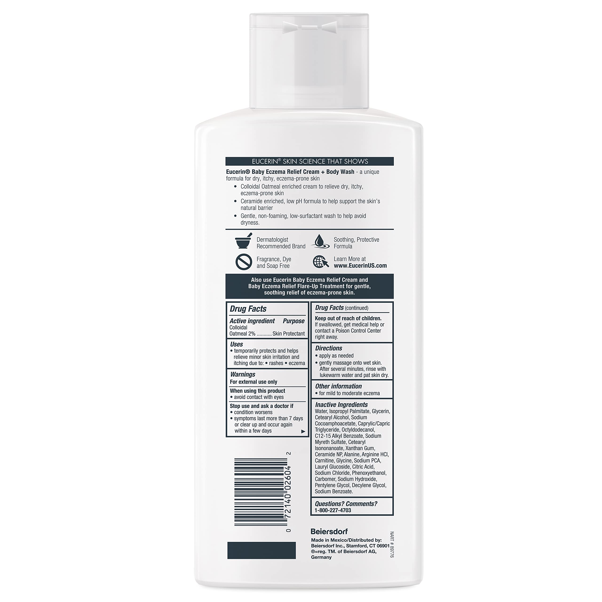 Eucerin Baby Eczema Relief Cream Body Wash, Fragrance Free Eczema Body Wash for Babies with Colloidal Oatmeal, 13.5 Fl Oz Bottle