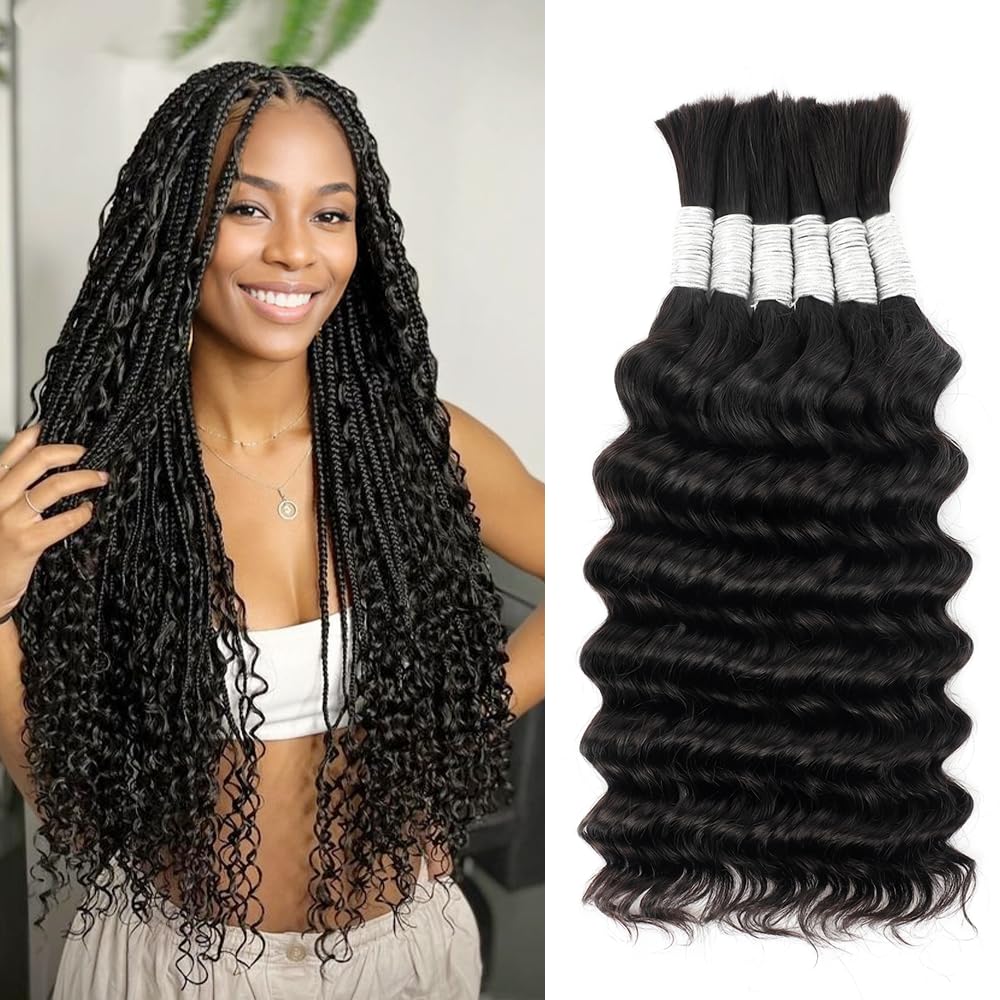 Menschliches Flechthaar für Boho-Zöpfe Deep Wave Bundles Echthaar 150g 6 Bündel/Packung 14 Zoll Bulk Boho Haar zum Flechten 12A Brasilianisches lockiges Boho-Zöpfe Echthaar zum Flechten Naturfarbe