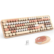 MOFII Wireless Keyboard and Mouse Combo,2.4GHz Retro Full-Size Keyboard with Number Pad and Cute Wireless Mouse for Computer PC Desktops Laptop WindowsxP/7/8/10(Milk Tea Colorful-B)