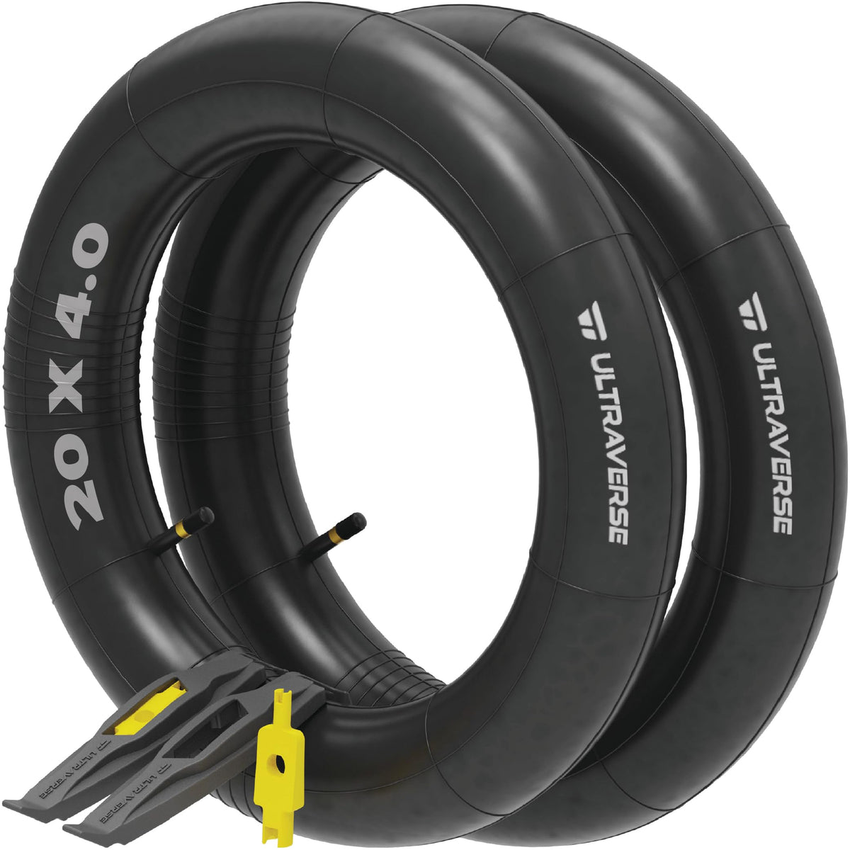 Ultraverse 20 x 4.0 Inner Tube Set with Schrader Valve - Ideal for Mountain Bikes & E-Bikes with 20-Inch Fat Tires - Durable & Reliable Performance- 2 Pack with Tyre Levers