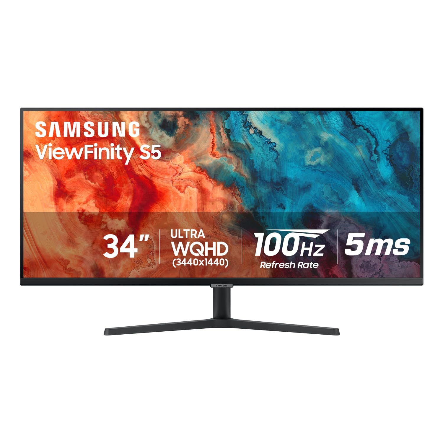 شاشة SAMSUNG ViewFinity S50GC Series Ultrawide QHD مقاس 34 بوصة، 100 هرتز، 5 مللي ثانية، HDR10، AMD FreeSync، شاشة عريضة للغاية، العناية بالعين، حواف رفيعة، PIP، PBP، LS34C50DGANXZA، 2023، أسود
