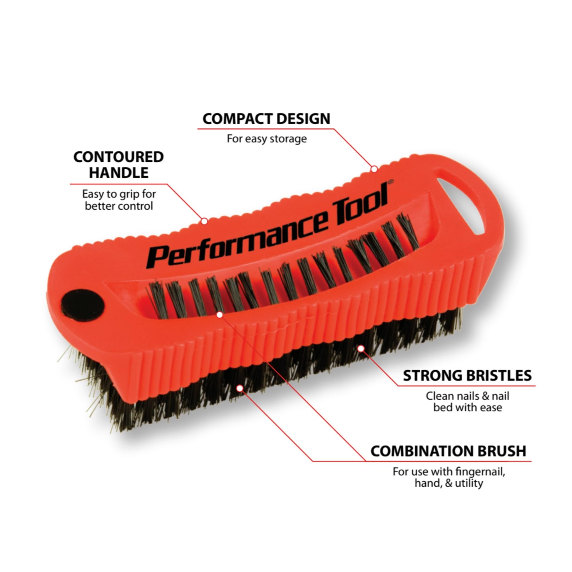 Performance Tool W9163 Utility and Fingernail Brush with Magnet / Scrub Brush