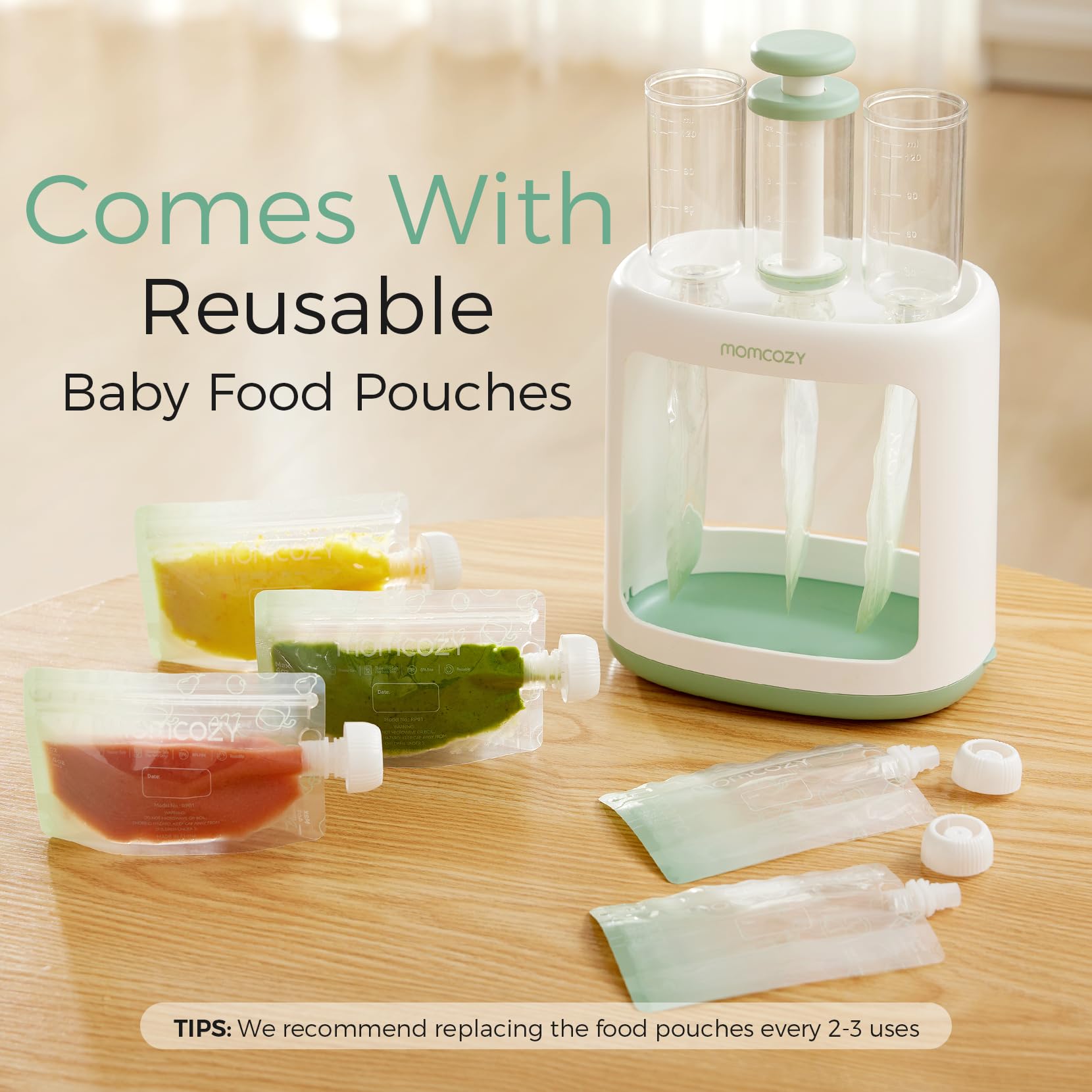 Momcozy Squeeze Station,Baby Food Maker&Pouch Filler for Homemade Baby Puree, BPA-Free, Dishwasher Safe, with Reusable Baby Food Pouches for Babies & Toddlers