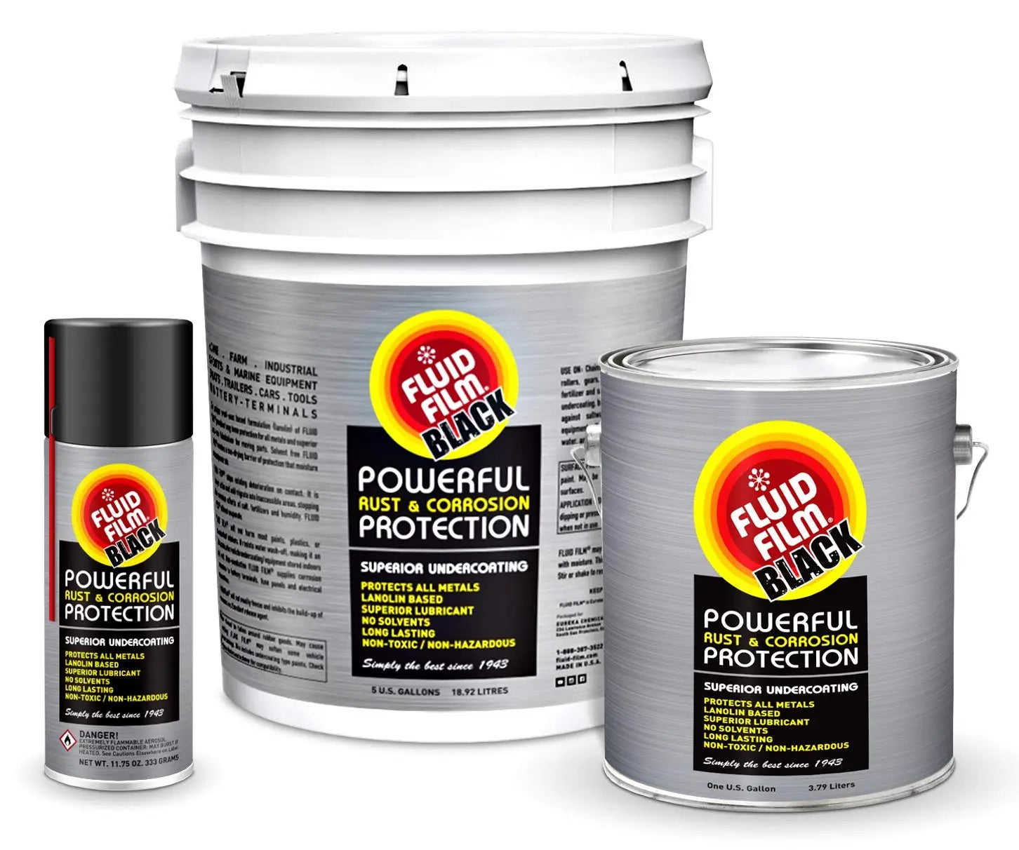Fluid Film Black Non-Aerosol, Long Lasting Corrosion, Penetrant & Lubricant, Anti-Rust Coating, Protects All Metals in Marine and Undercoating in Automotive & Snow-Handling Vehicles, 1 Gallon
