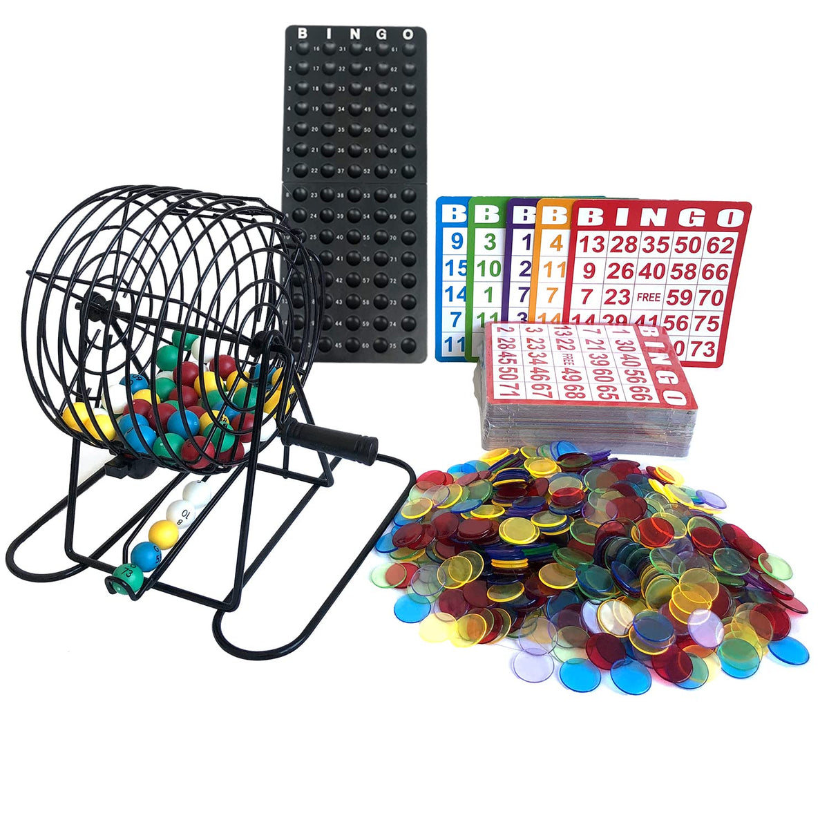 Yuanhe Deluxe Bingo Game Set-Includes Metal Cage,500 Colorful Bingo Chips,100 Bingo Cards,75 Colored Balls,Plastic Masterboard,Great for Large Groups,Parties ...