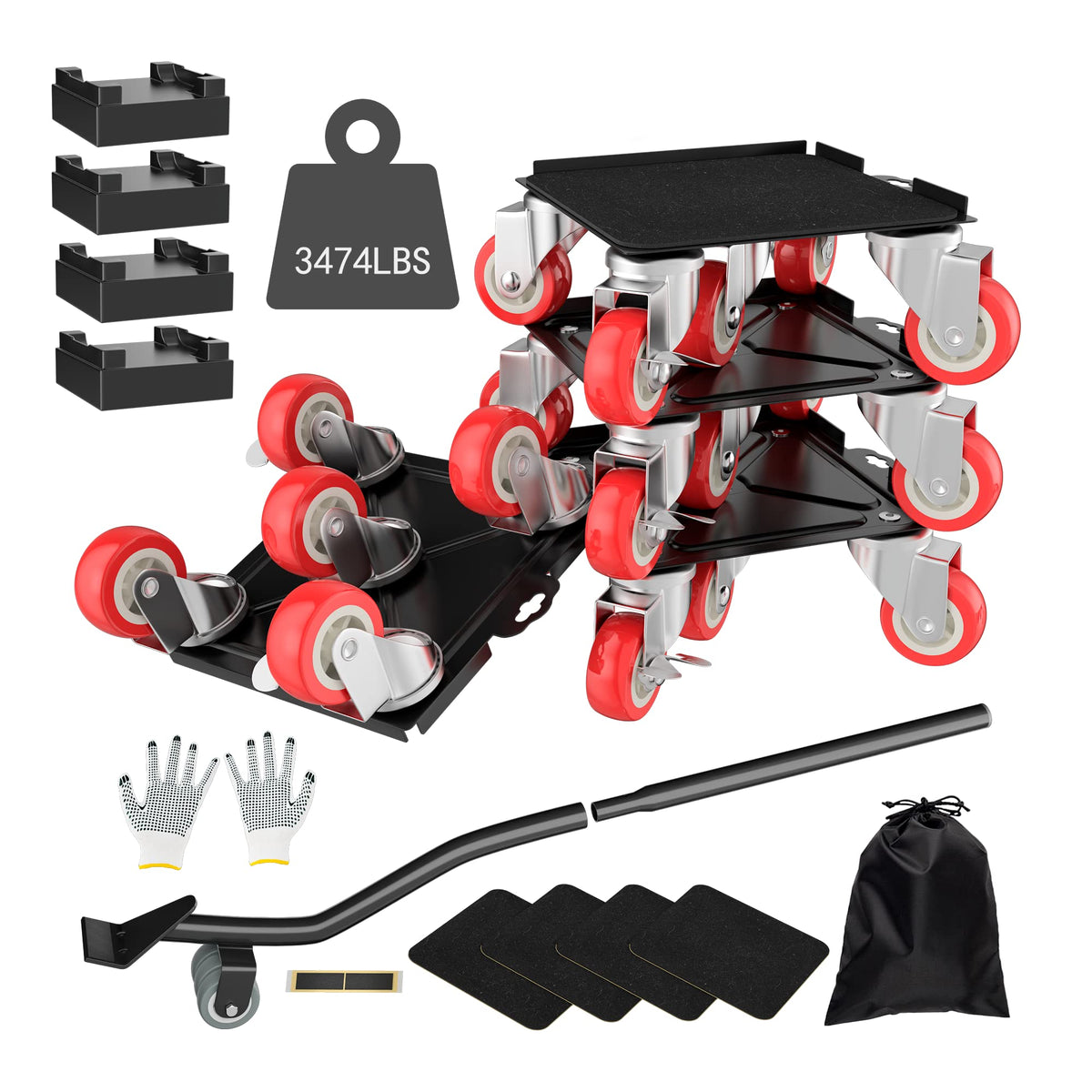 Upgrade Large Furniture Dolly,Furniture Movers with 5 Wheels,Carbon Steel Panel Heavy Duty Dolly,Furniture Lifter with 5 360 degrees Rotatable Rubber Universal Wheels,Maximum Load 3474LBS