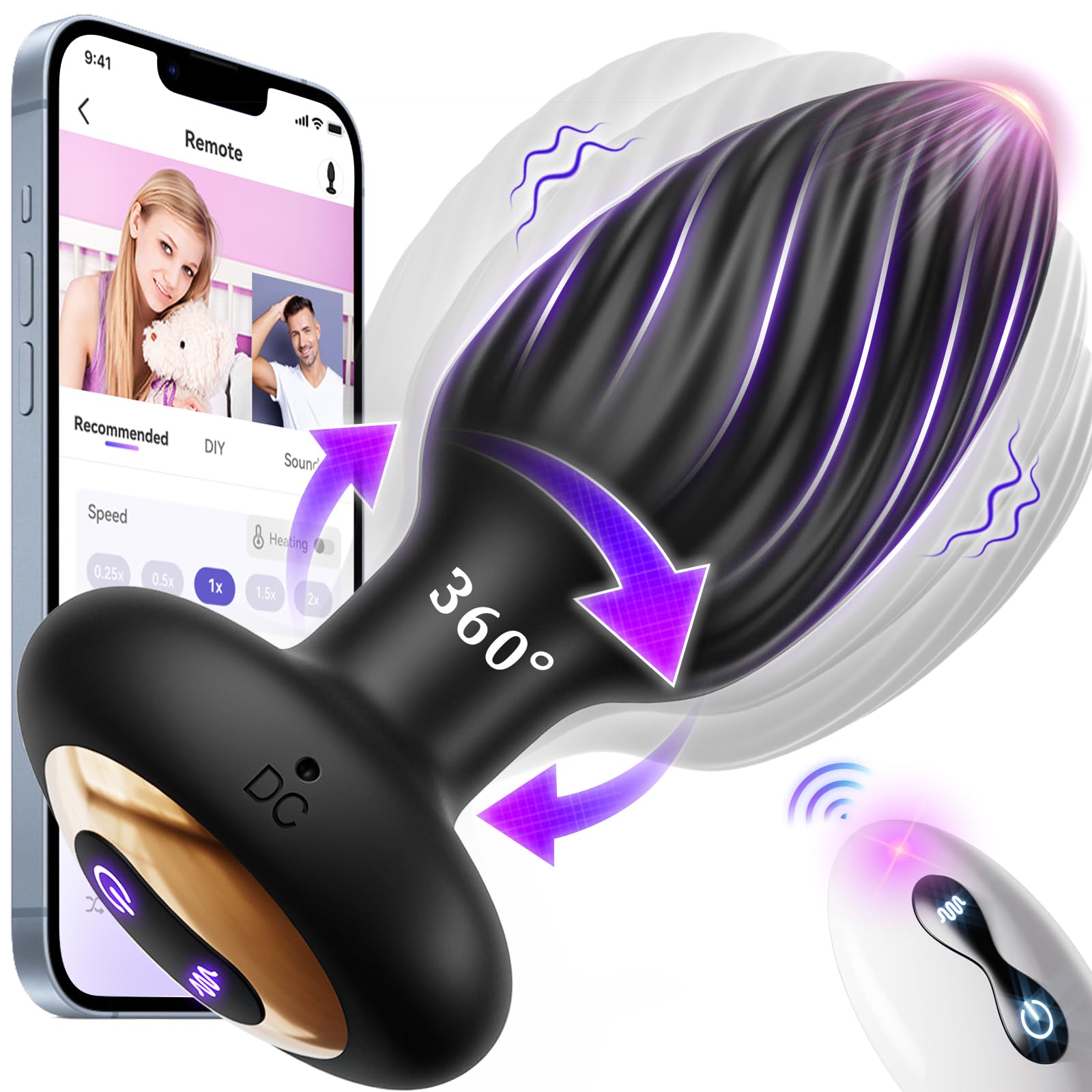 360 degrees Rotation Adult Sex Toys for Men Prostate Massager - Swirl Surround Stimulate Prostate Point APP Remote Control, Adult Toys Anal Plug Vibrating Butt Plug with 9 Vibrating, Anal Toys Vibrator Mens