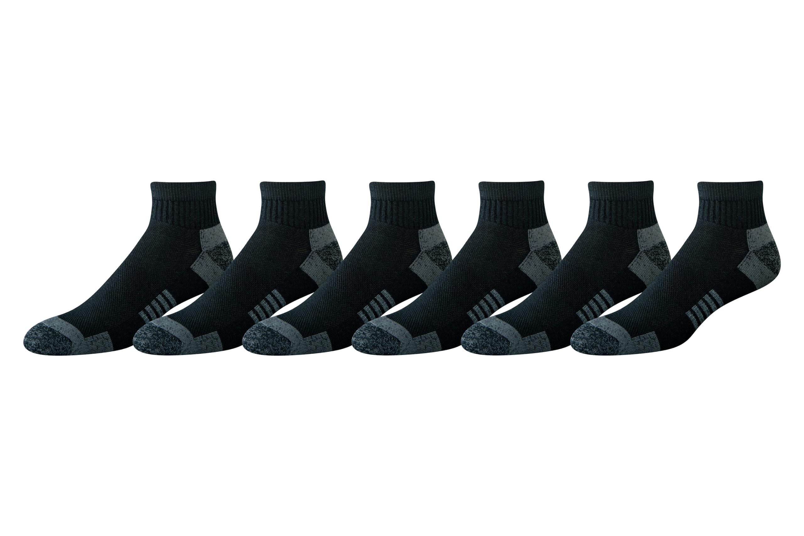 Essentials Men's Athletic Ankle Socks, Breathable, Cotton Blend, Cushioned, 6 Pairs, Black, 8-12