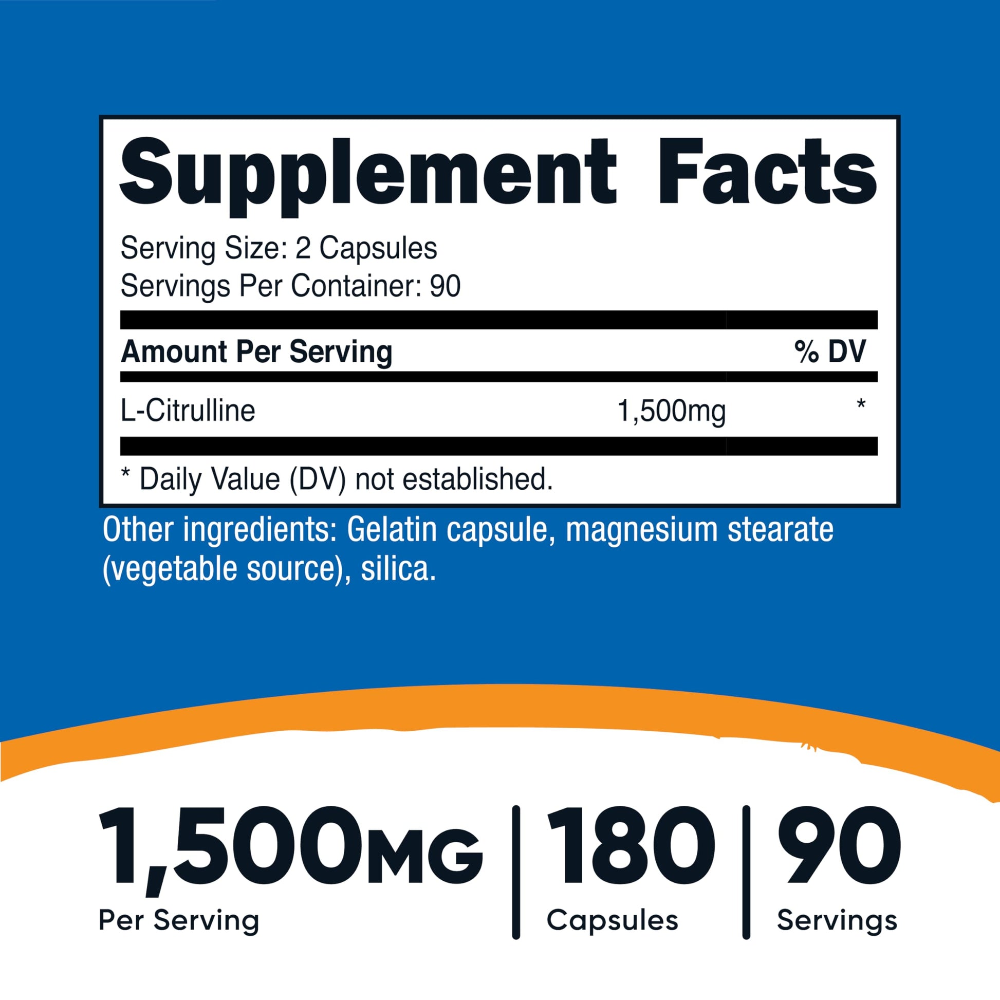 Nutricost L-Citrulline 1500mg, 180 Capsules - 750mg Per Capsule, Gluten Free, Non-GMO, Packaging May Vary