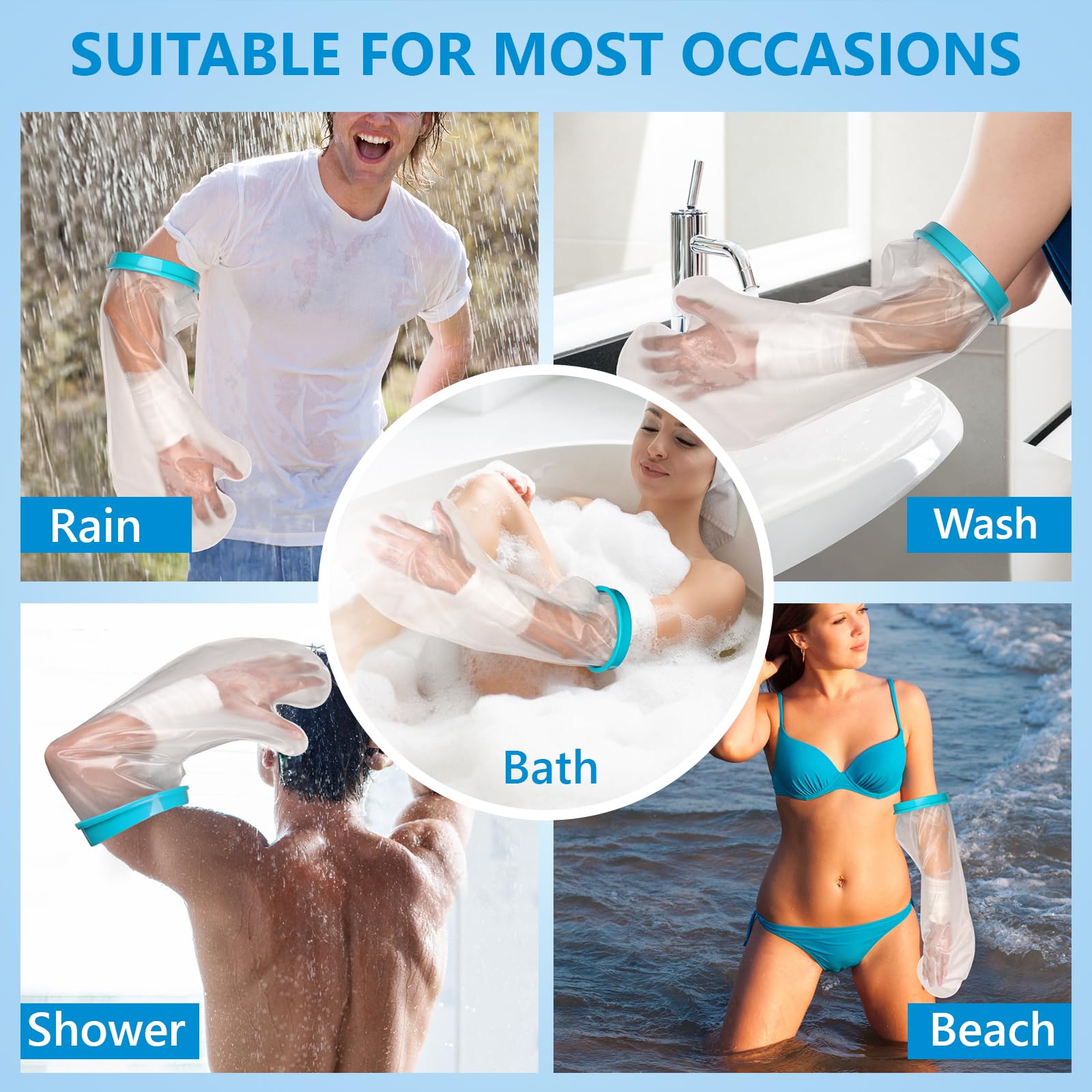 UpGoing Cast Covers for Shower Arm Adult Waterproof Cast Cover Shower Protector Bag for Wound Arm, Hands, Wrists, Elbow, Finger to Keep Wounds Dry, Reusable Durable