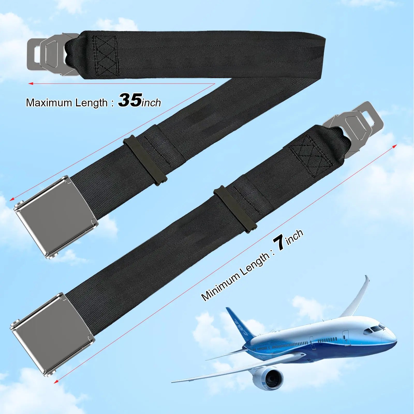 2 in 1 Airplane Seat Belt Extender - Adjustable Length, Fits All Airlines Including Southwest Airlines' 737-800/737MAX8