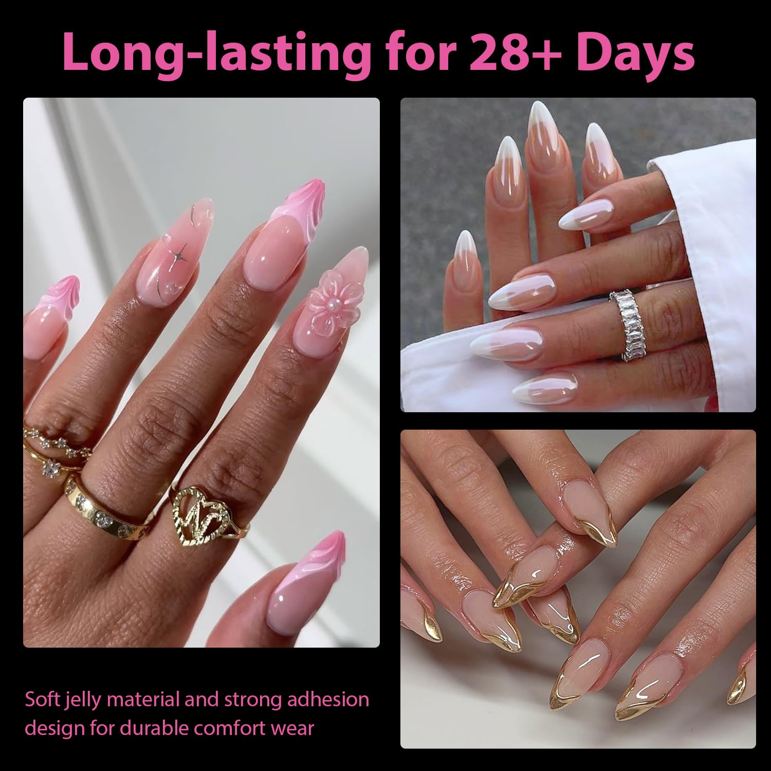 UNA GELLA Almond Gel Nail Tips, 504PCS Pre Etched Clear Fake Nails Tips Medium Almond Shape - 12 Sizes Full Cover Soft Acrylic Press On Nail Extensions No C Curve Gift for Diy at Home