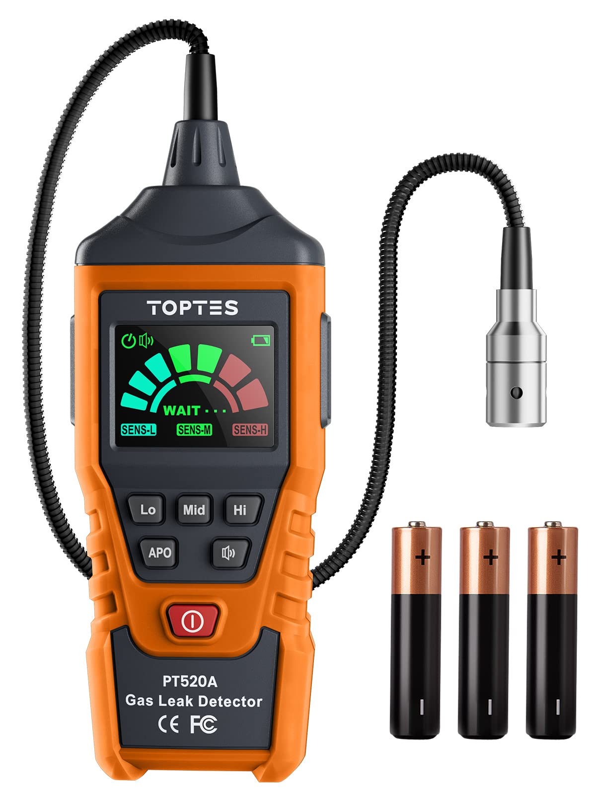 PT520A Erdgasdetektor, Gaslecksuchgerät mit 17-Zoll-Schwanenhals, zum Auffinden der Quelle von Propan, Methan und Butan für Zuhause und Wohnmobil (inkl. 3 Batterien) – Orange