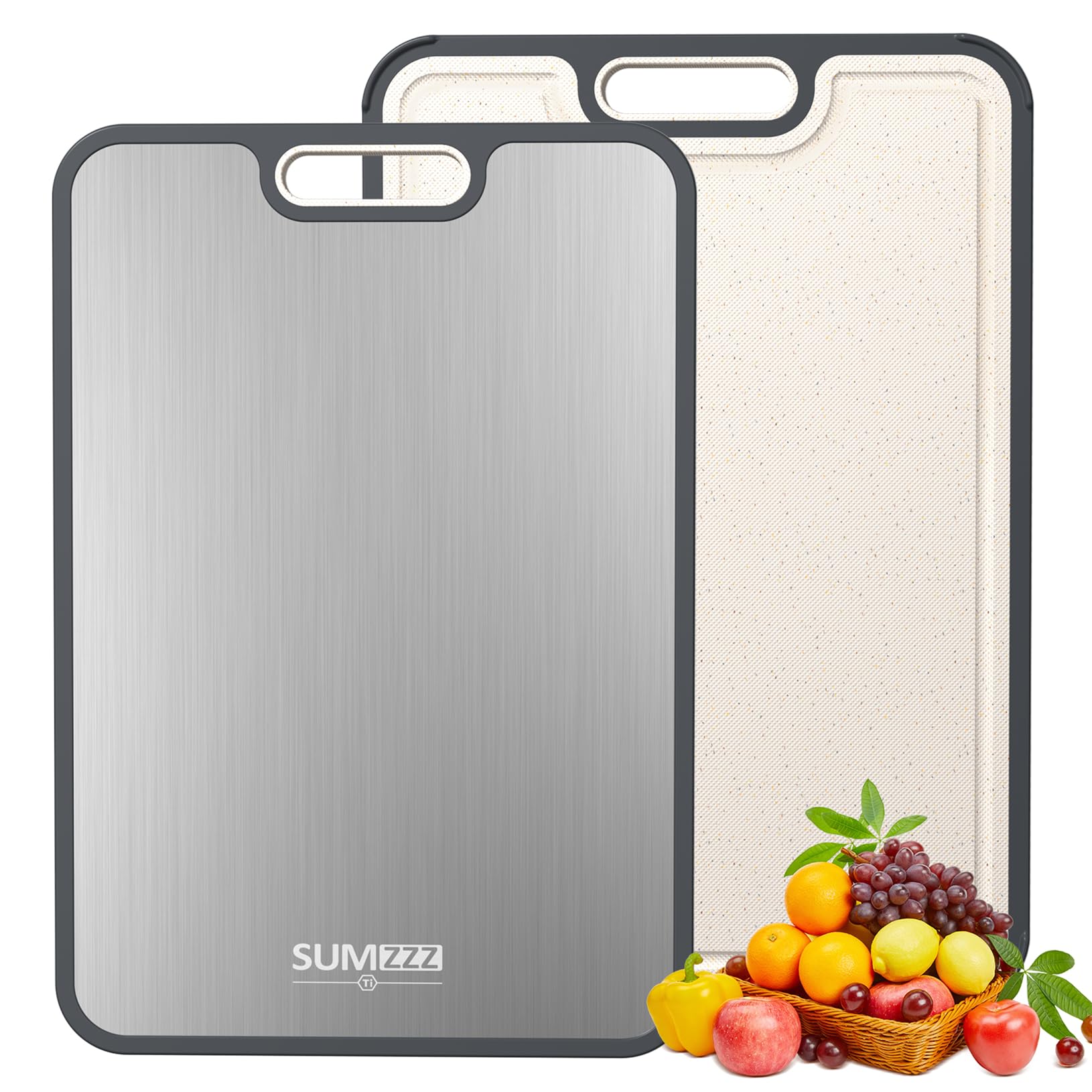 Titanium Cutting Board for Kitchen, Cutting Board Double Sided Food Grade, Pure Titanium and Wheat Straw PP, Easy to Clean Large Size 16"x11"