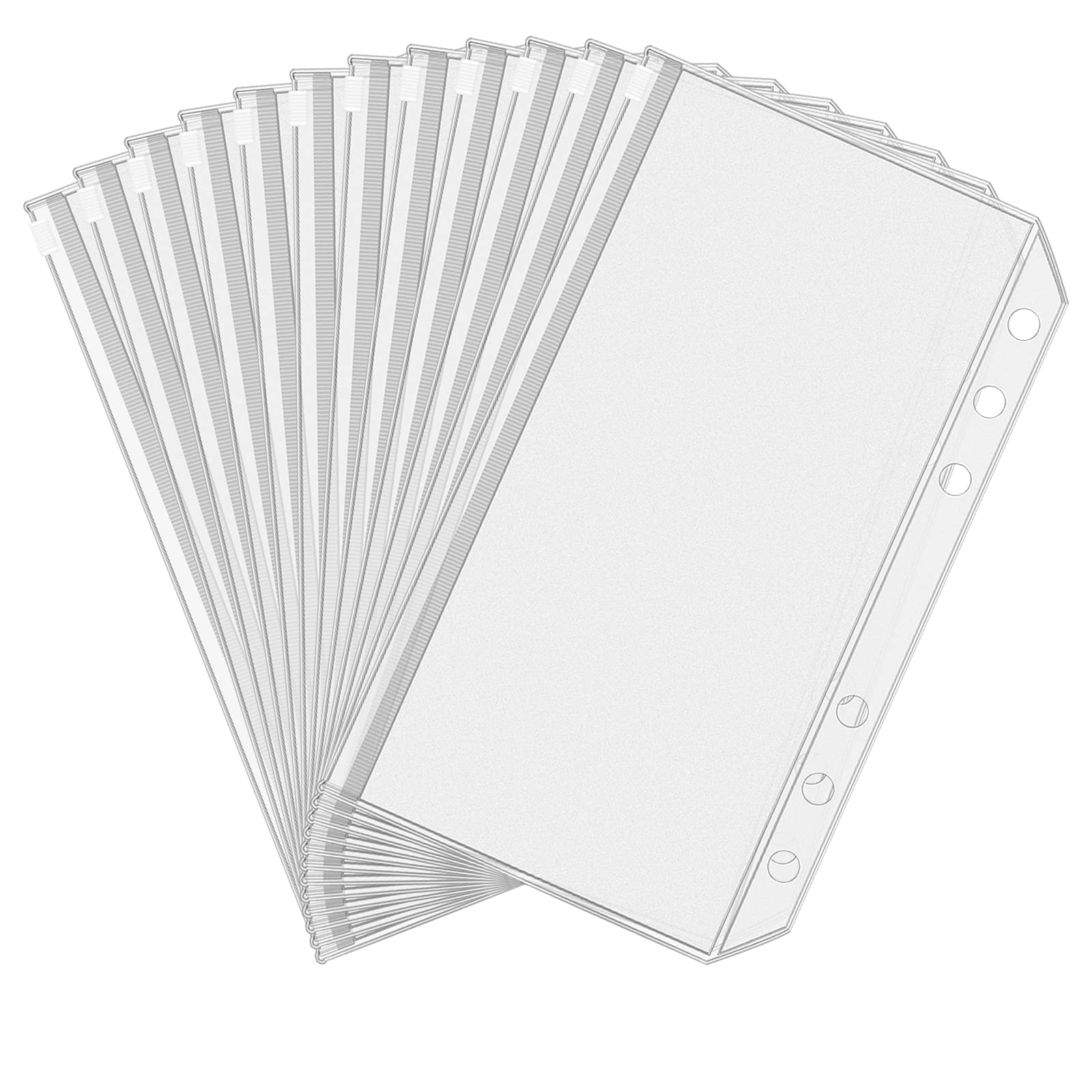 Antner 12pcs A6 Size Binder Pockets 6 Holes Budget Cash Envelopes for Budgeting, Clear Zipper Folders Loose Leaf Bags for A6 6-Ring Budget Binder, Waterproof PVC Document Pouch Filing Bags