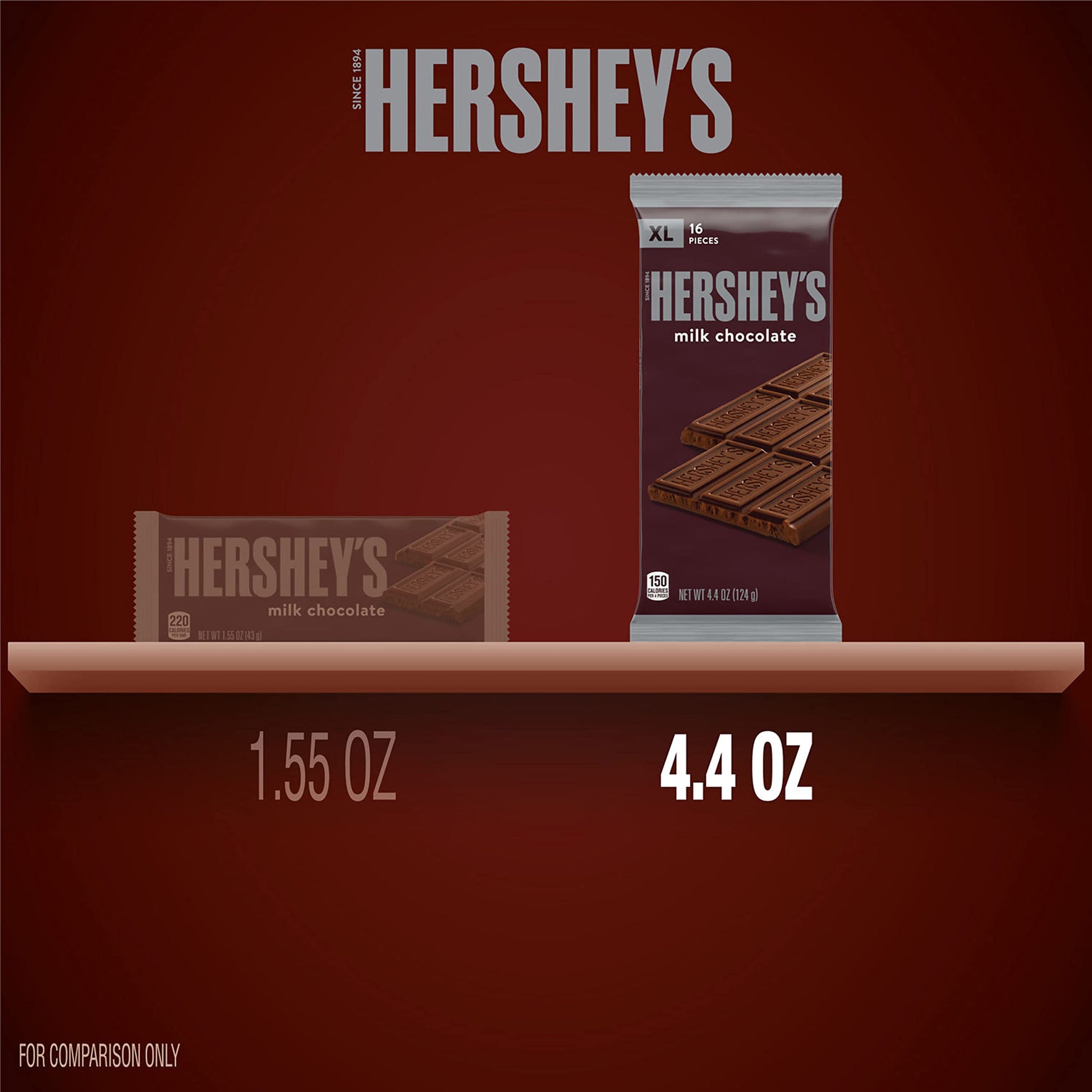 HERSHEY'S Milk Chocolate XL, Candy Bars, Halloween Candy, 4.4 oz (12 Count, 16 Pieces)