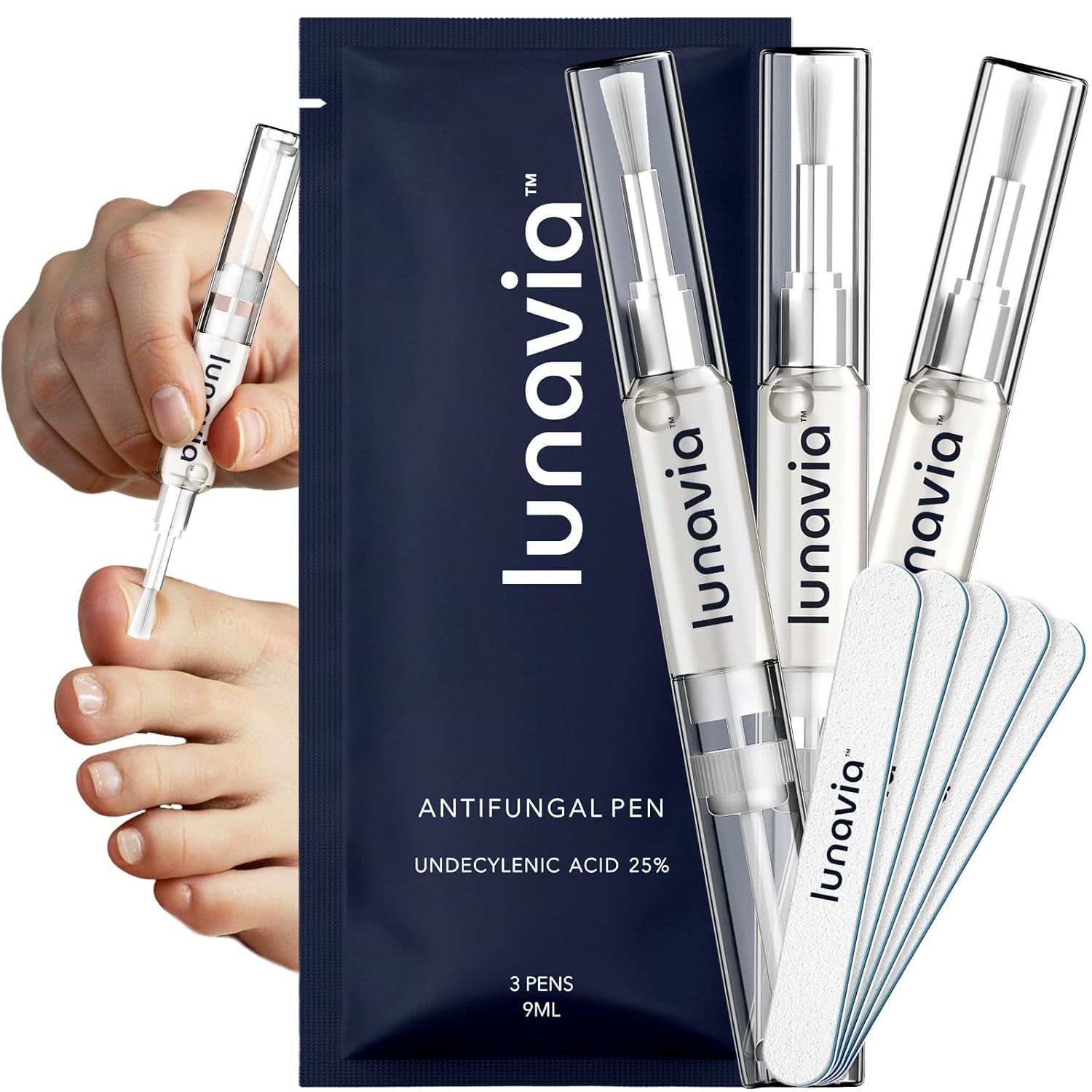 Lunavia Antifungal Pen - Cures Most Athlete's Foot, Jock Itch, and Ringworm - 25% Undecylenic Acid with added Tea Tree, Jojoba, Clove Bud Oils & Aloe - 3-Pack Twist Pen (9ML Volume)