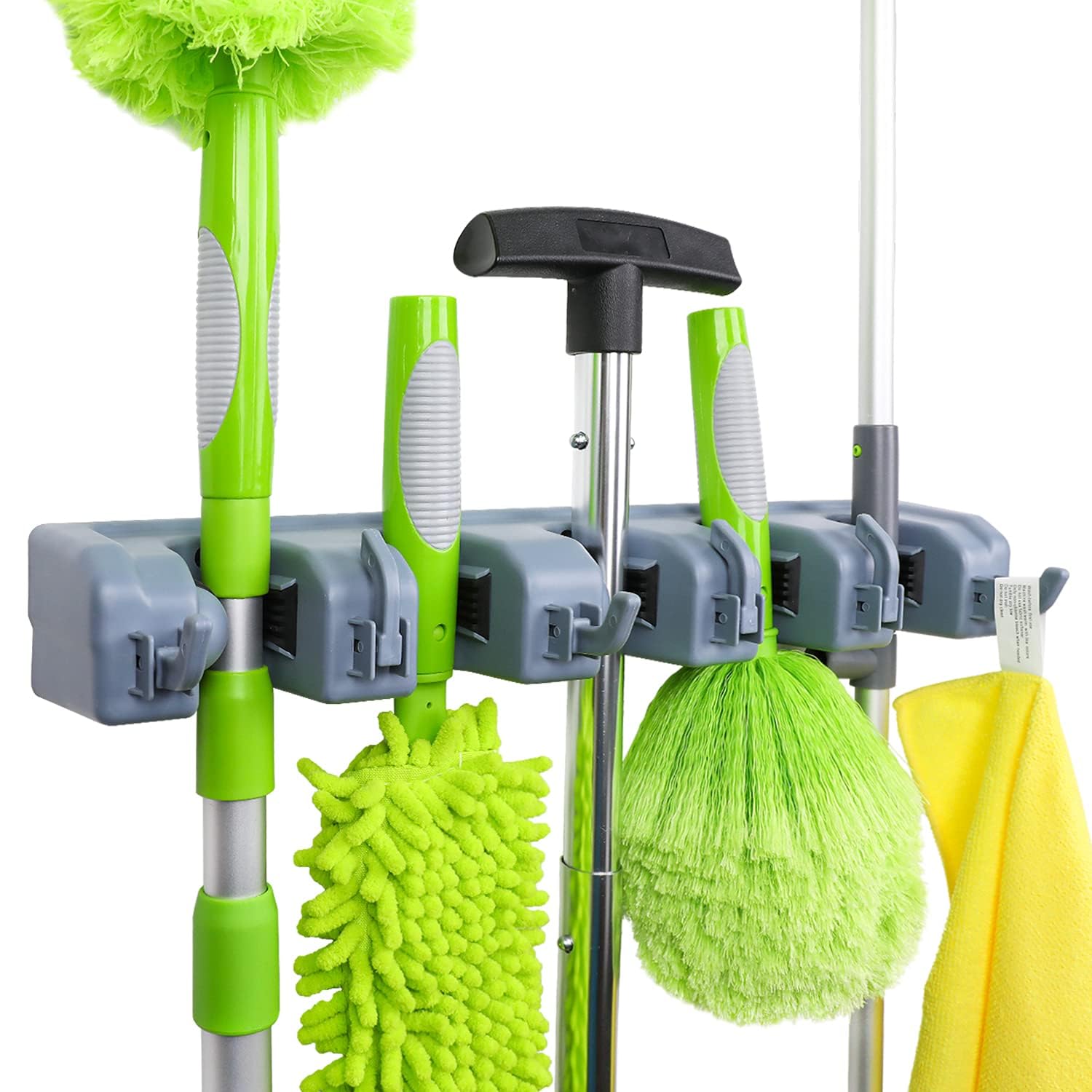 Amazon Basics Rechteckiger Schwerlast-Wandhalter für Besen, Mopphalter oder Werkzeug-Organizer mit Haken und Schlitzen für Zuhause, Garage, Garten, Waschküche oder Küche, 6 x 42,9 x 8,5 cm, Grau