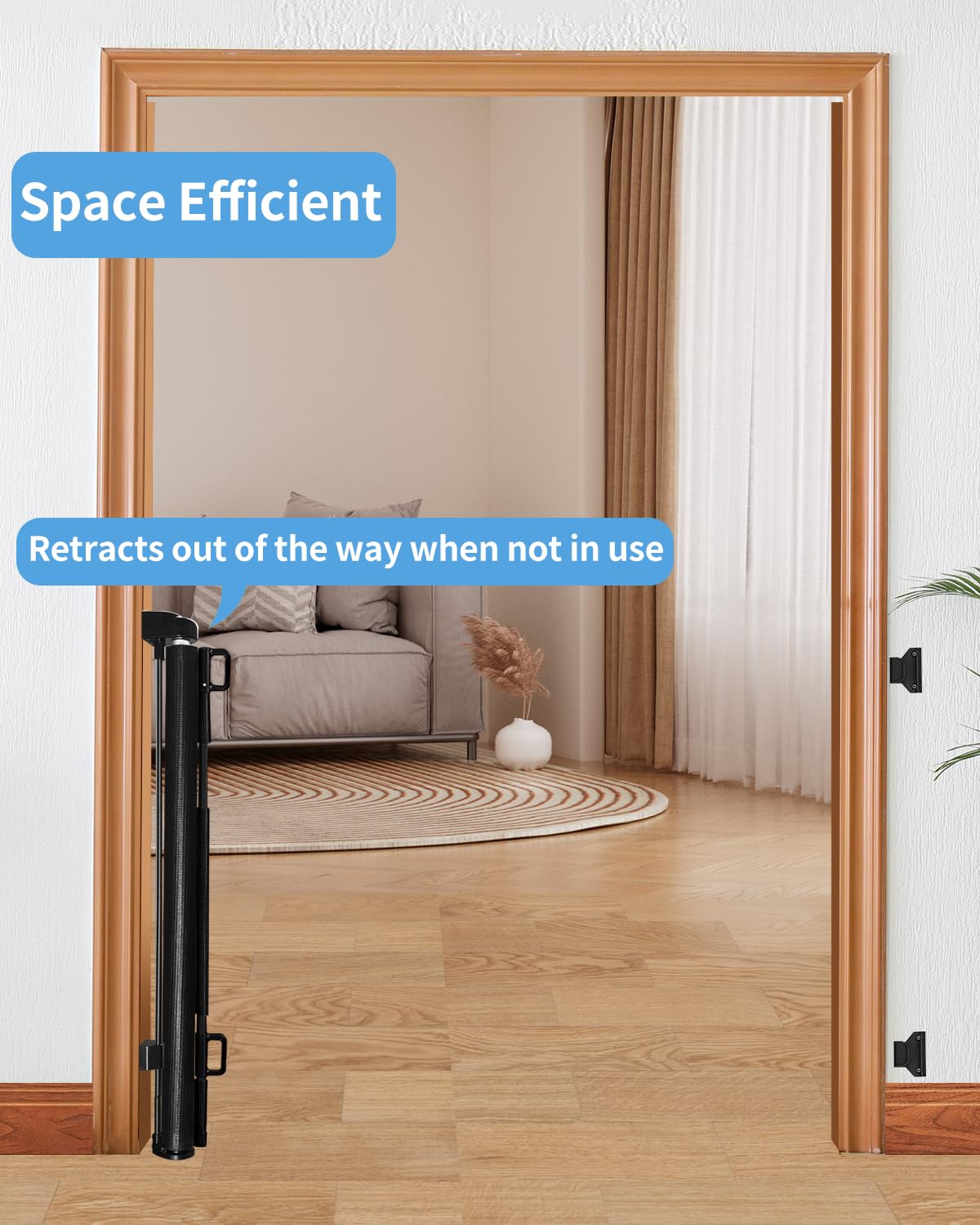 Veraste Retractable Baby Gate for Doorways and Stairs, Mesh Safety Gate for Pet, Indoor & Outdoor Use, One-Hand Operation, Easy Installation, 33.6" Tall, Expands to 55" Wide（Black,33.6"x55")