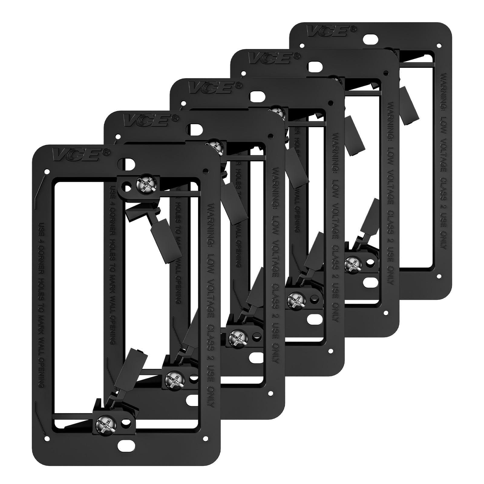 VCE Niedervolt-Montagehalterung (1-fach, 5er-Pack) für Einzelsteckdosen-Wandplatten, Telefonkabel, Netzwerkkabel, HDMI, Koaxialkabel, Lautsprecherkabel, Schwarz